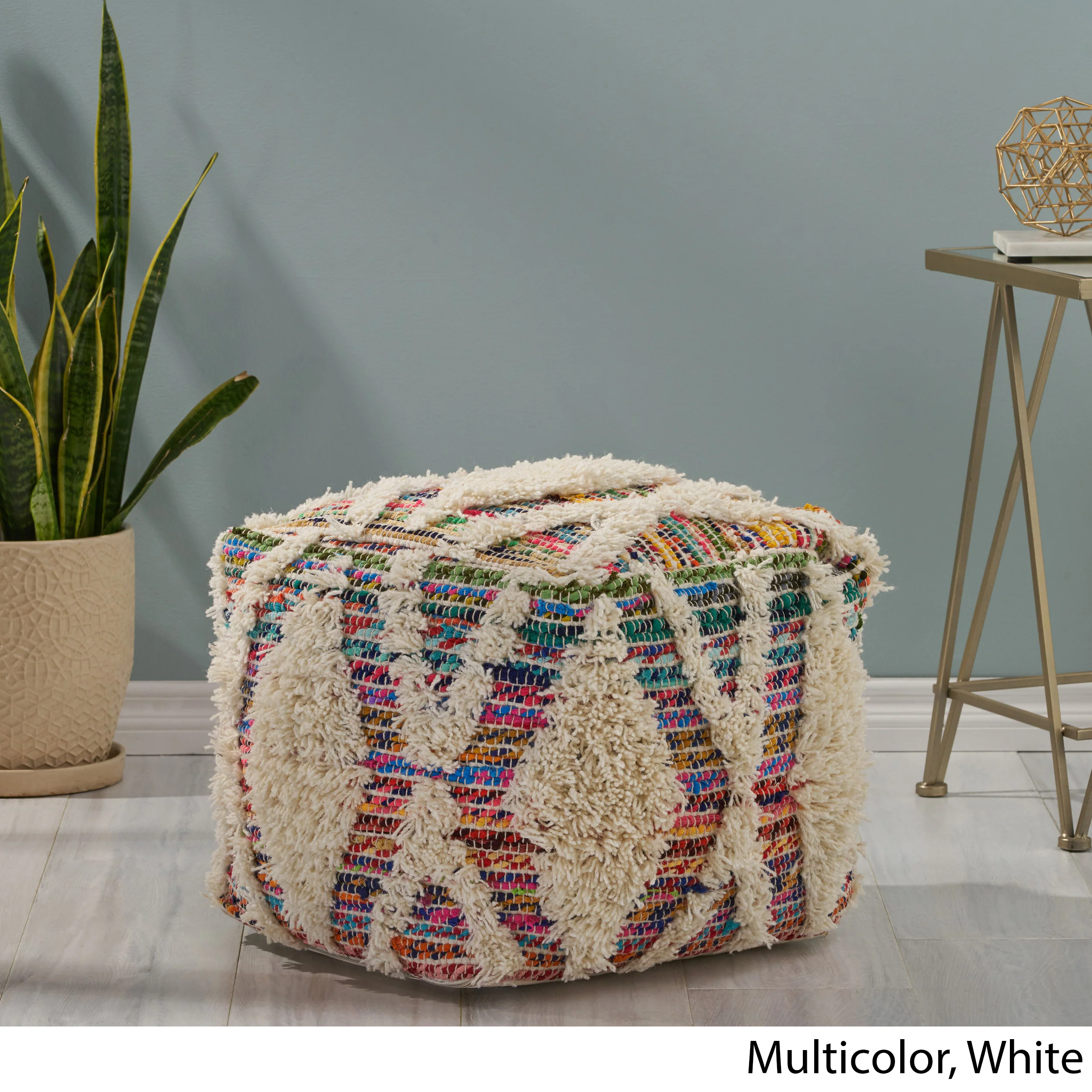 Etoney Boho Wool and Chindi Pouf - furnishings