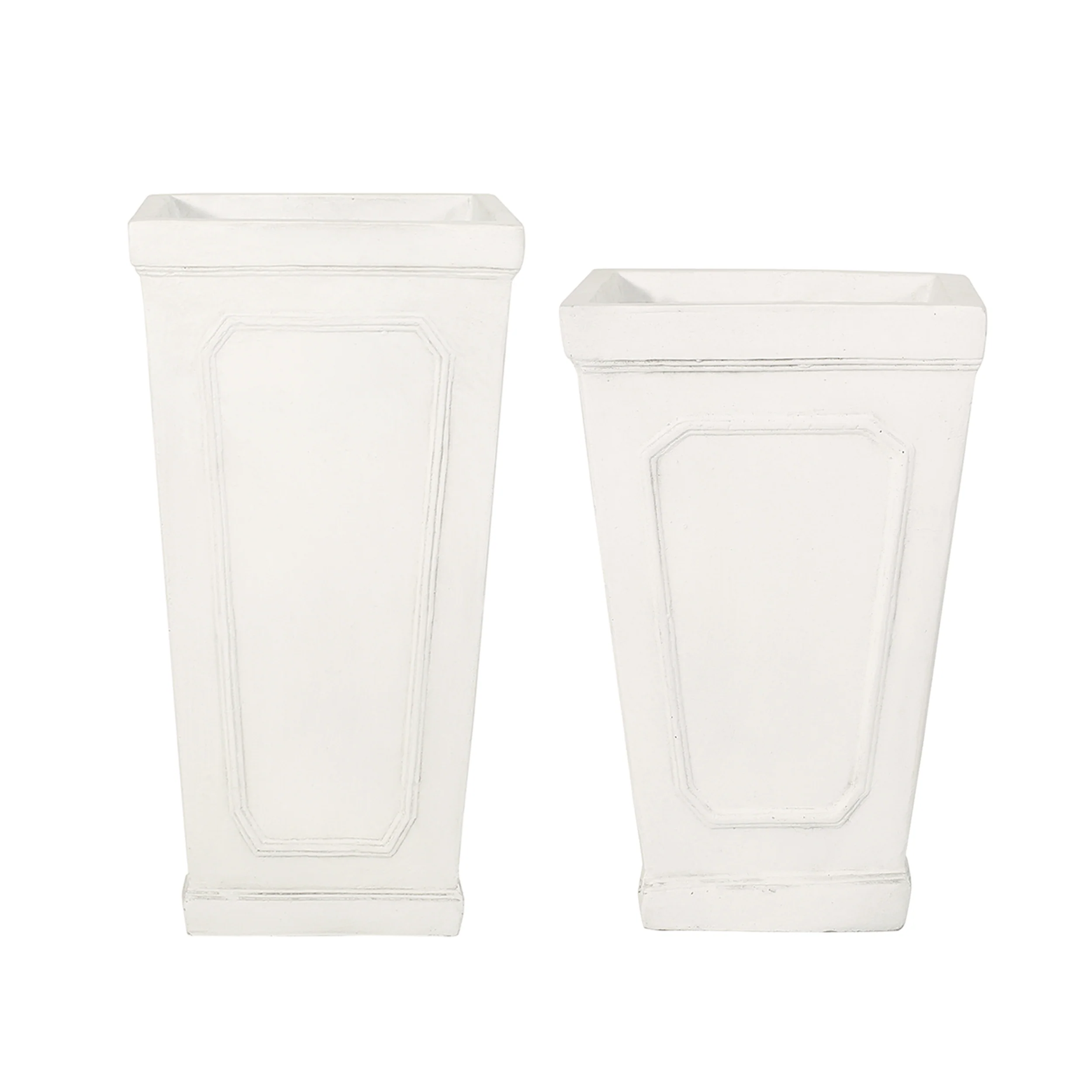 Greg Outdoor Small and Medium Cast Stone Tapered Planter Set, Antique White - furnishings