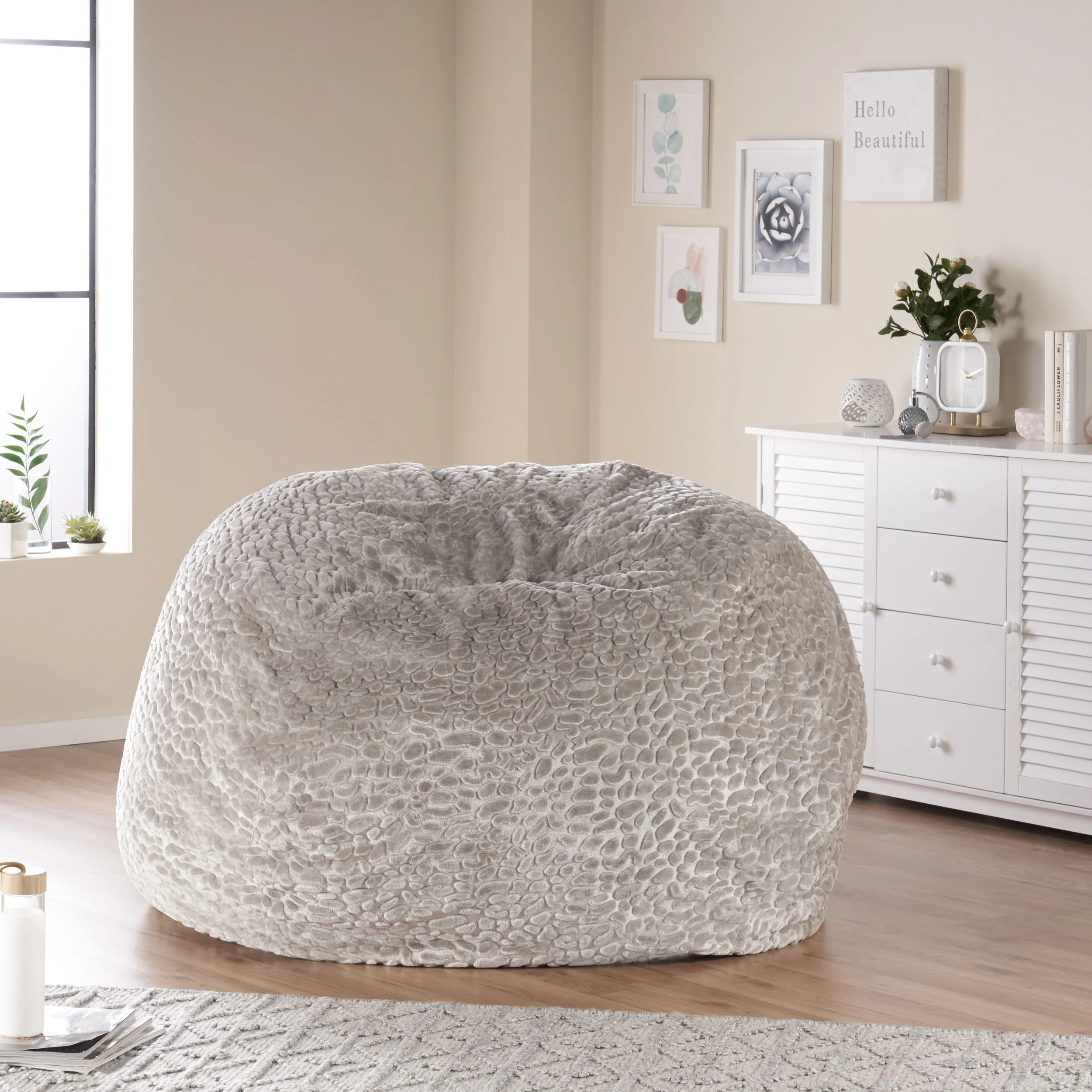 Terrell Schley Modern Glam 5 Foot Short Faux Fur Bean Bag - furnishings
