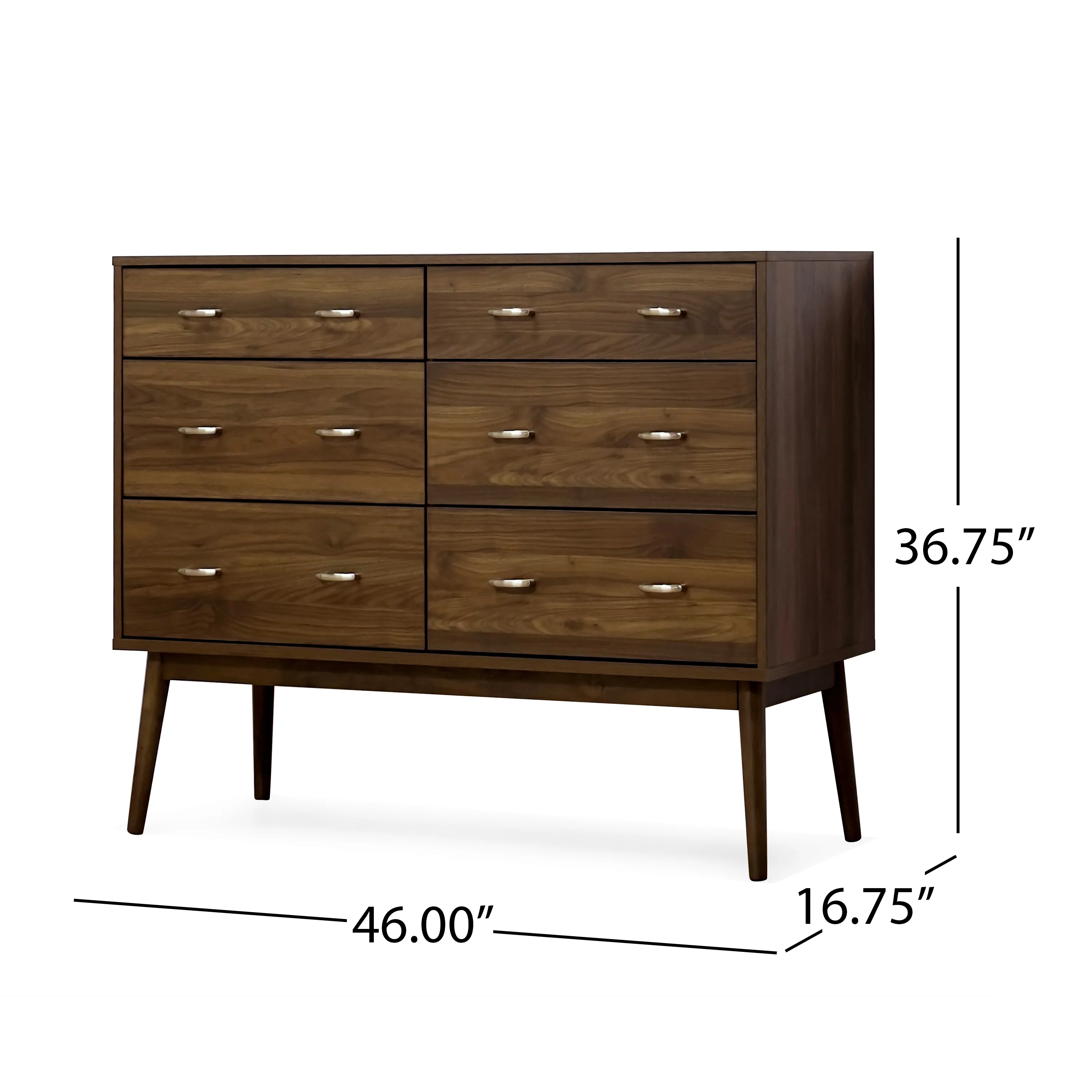 Wilbur Mid Century Modern Wooden 6 Drawer Double Dresser - furnishings