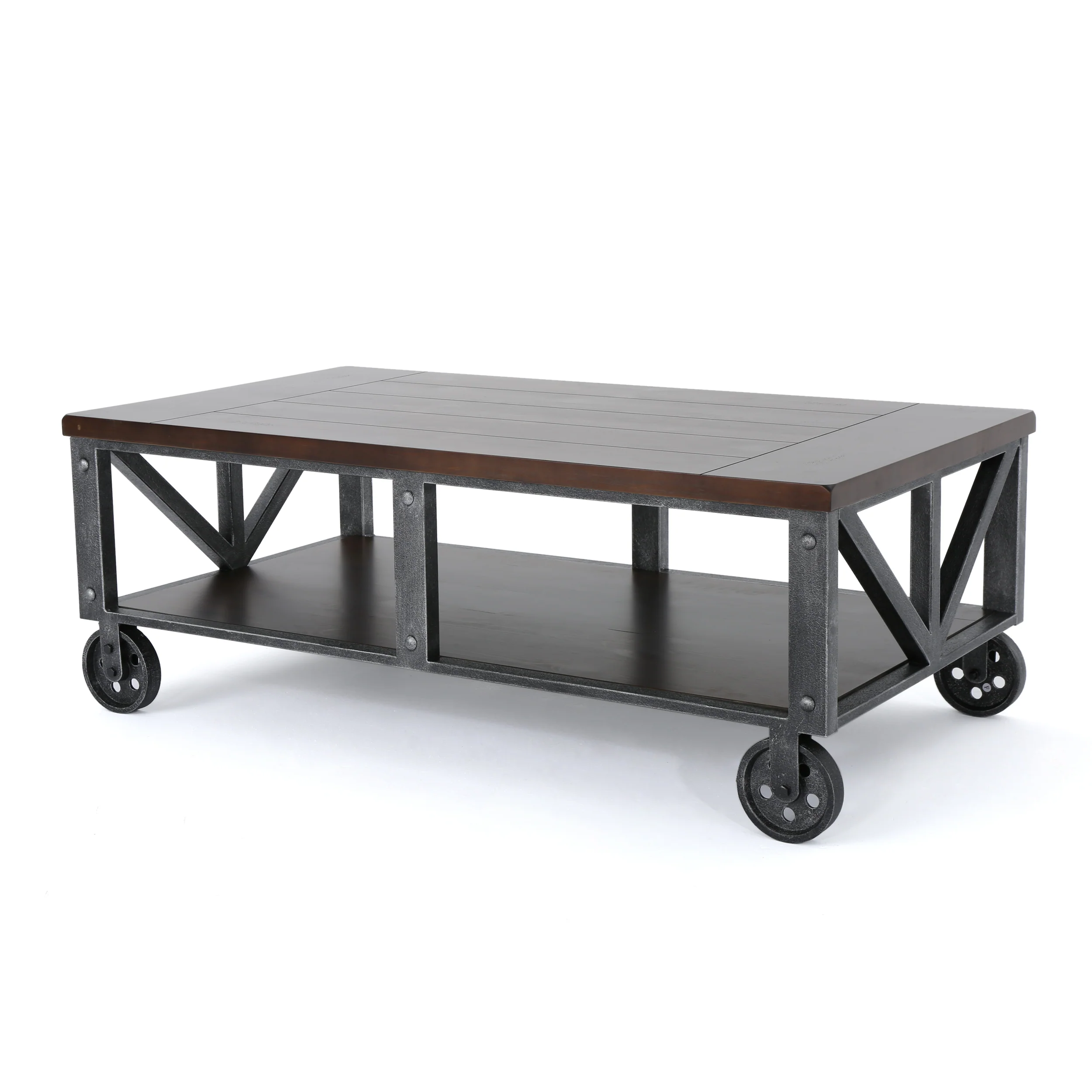 Dresden Industrial Faux Wood Coffee Table with Antique Black Iron Frame - furnishings