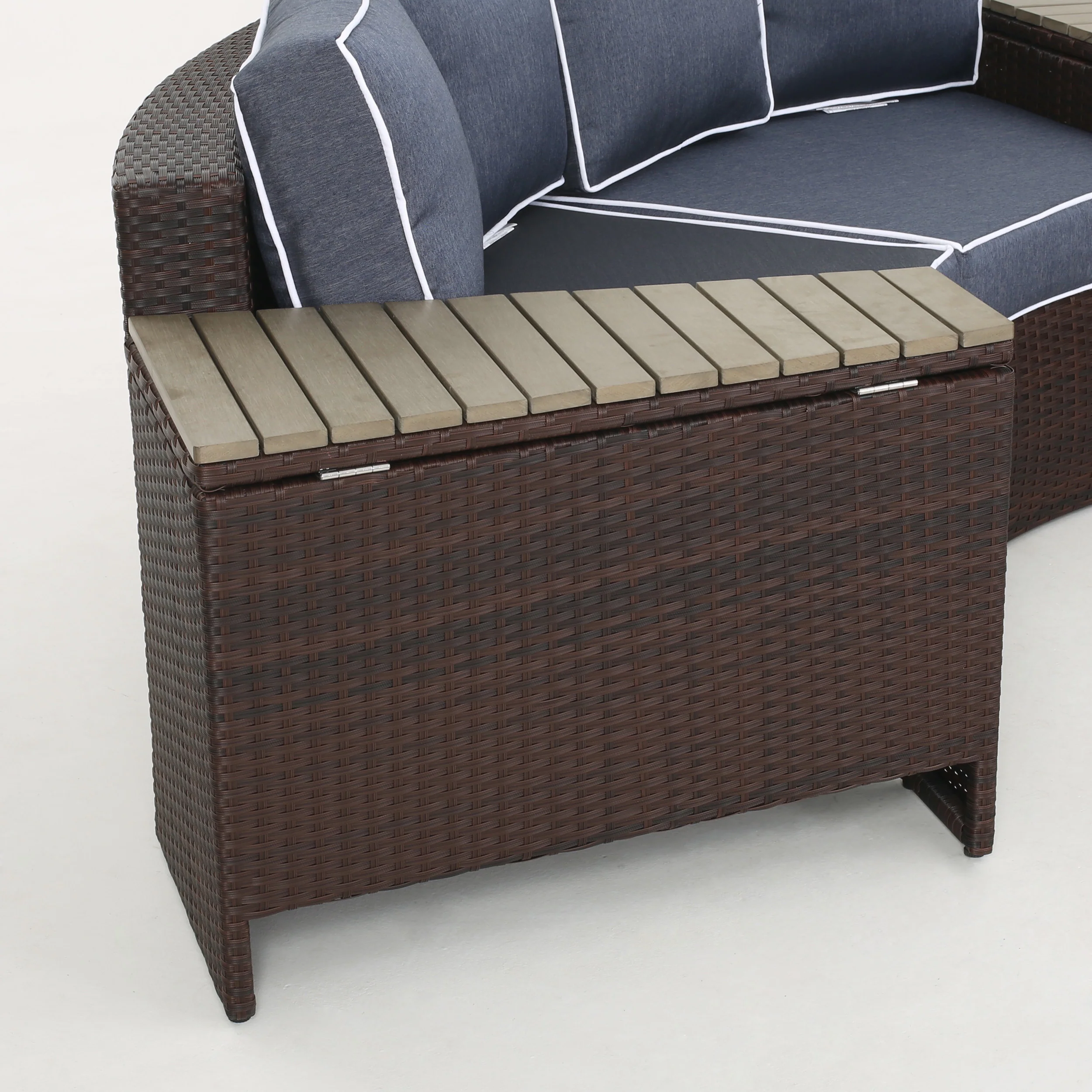 Boden Outdoor Wicker and Faux Wood Table Wedge Section Only, Brown - furnishings
