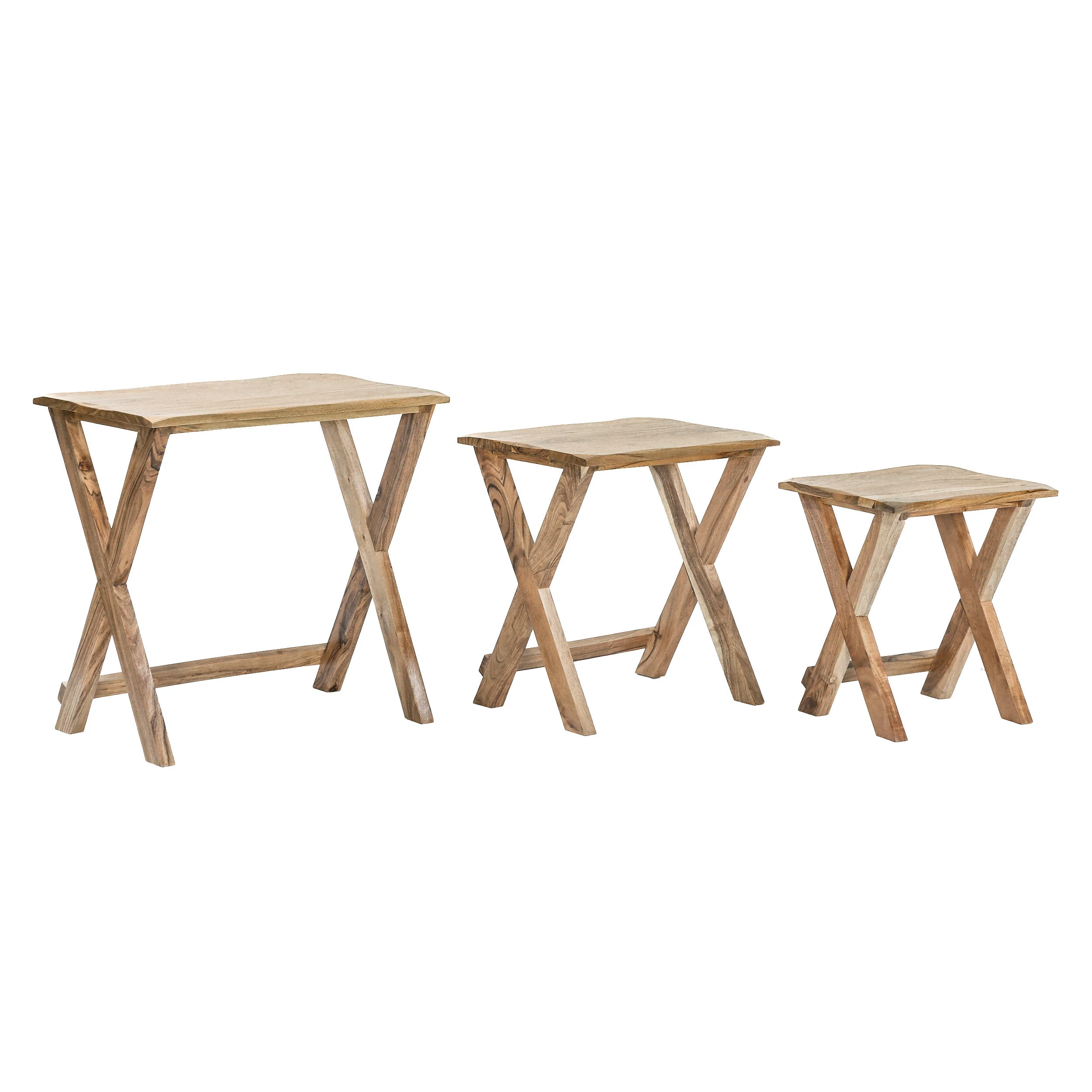 Henri Rustic Handcrafted Acacia Wood Nested Side Tables (Set of 3), Natural - furnishings