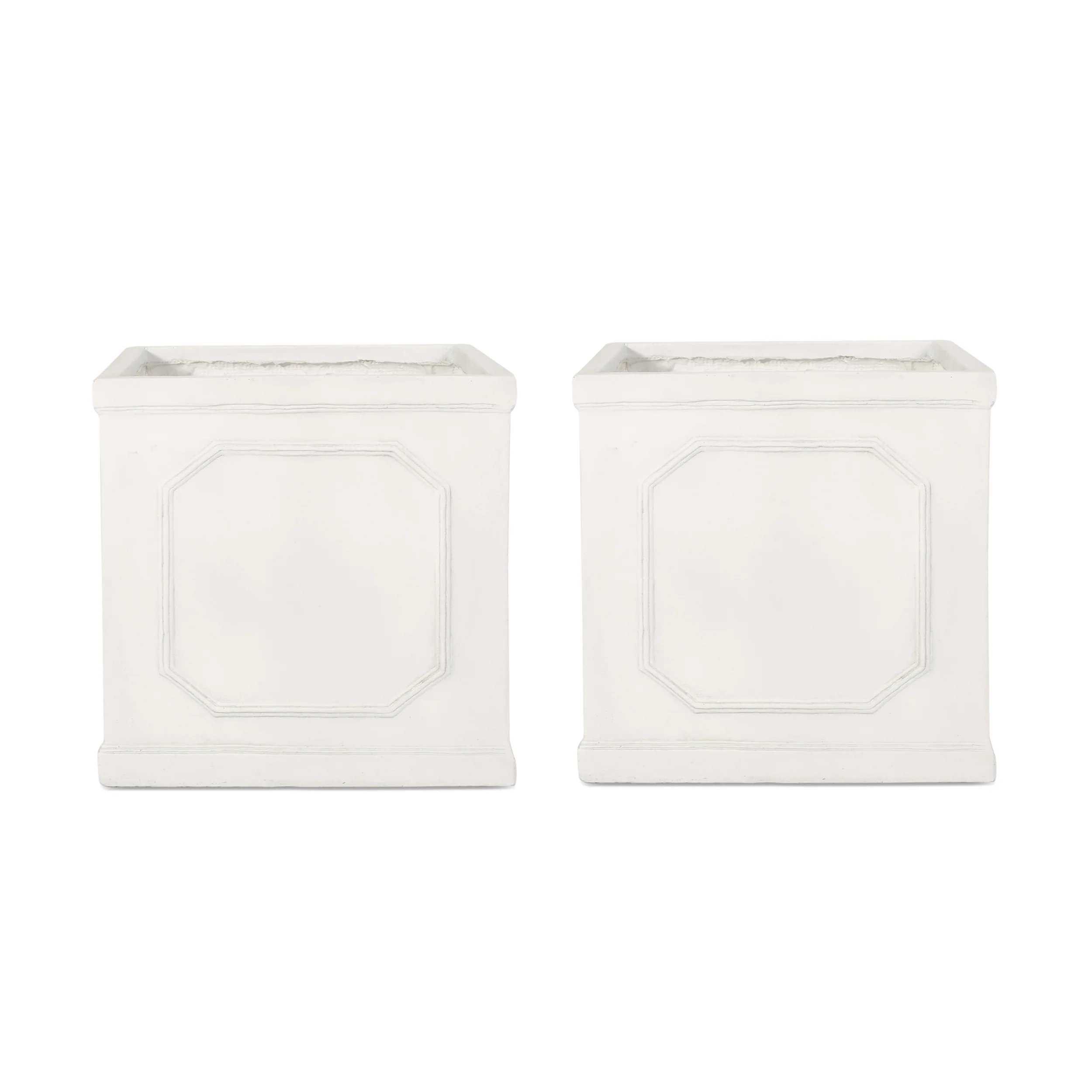Greg Outdoor Large Cast Stone Planters, Set of 2, Antique White - furnishings