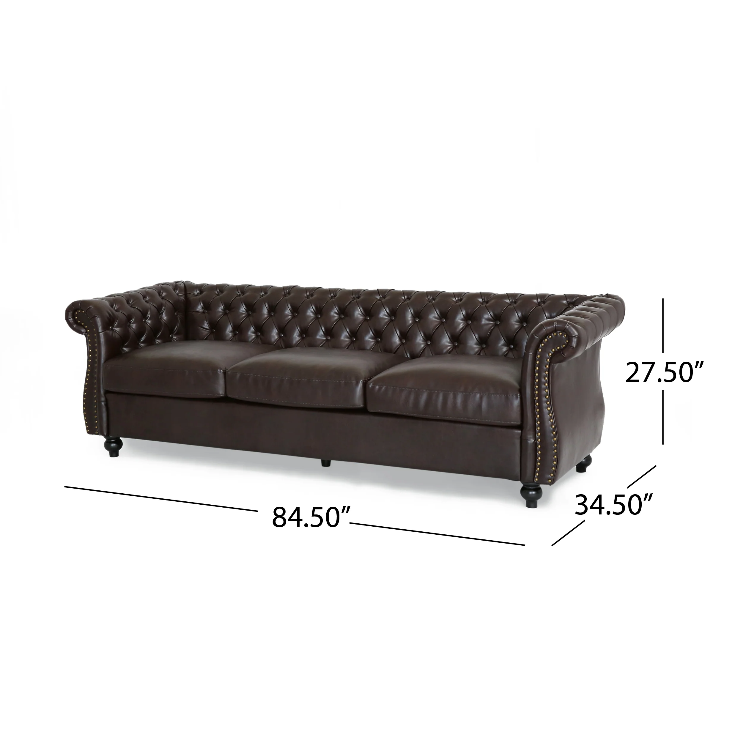 Vita Chesterfield Tufted Leather Sofa with Scroll Arms - furnishings