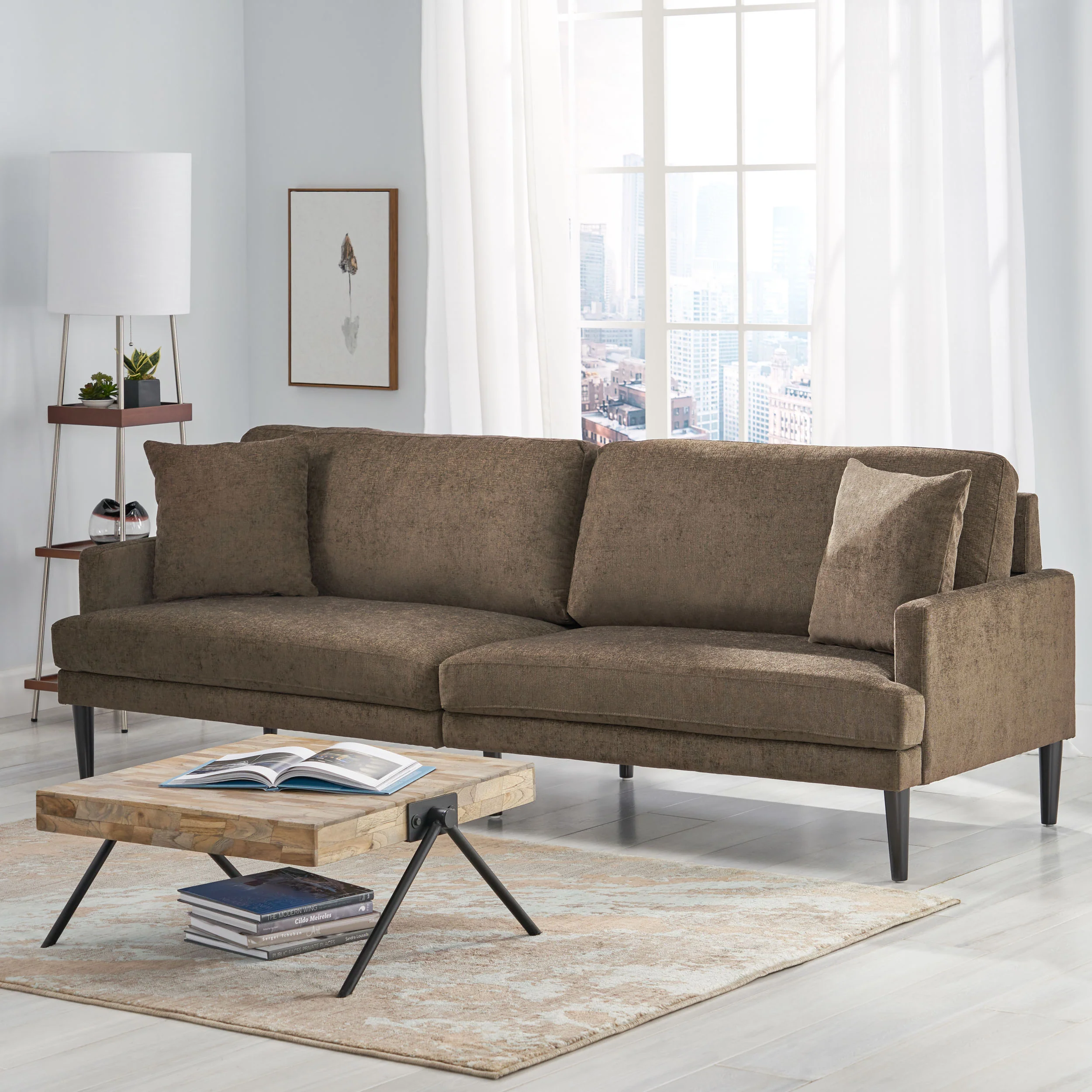 Adut Contemporary 3 Seater Fabric Sofa with Accent Pillows - furnishings