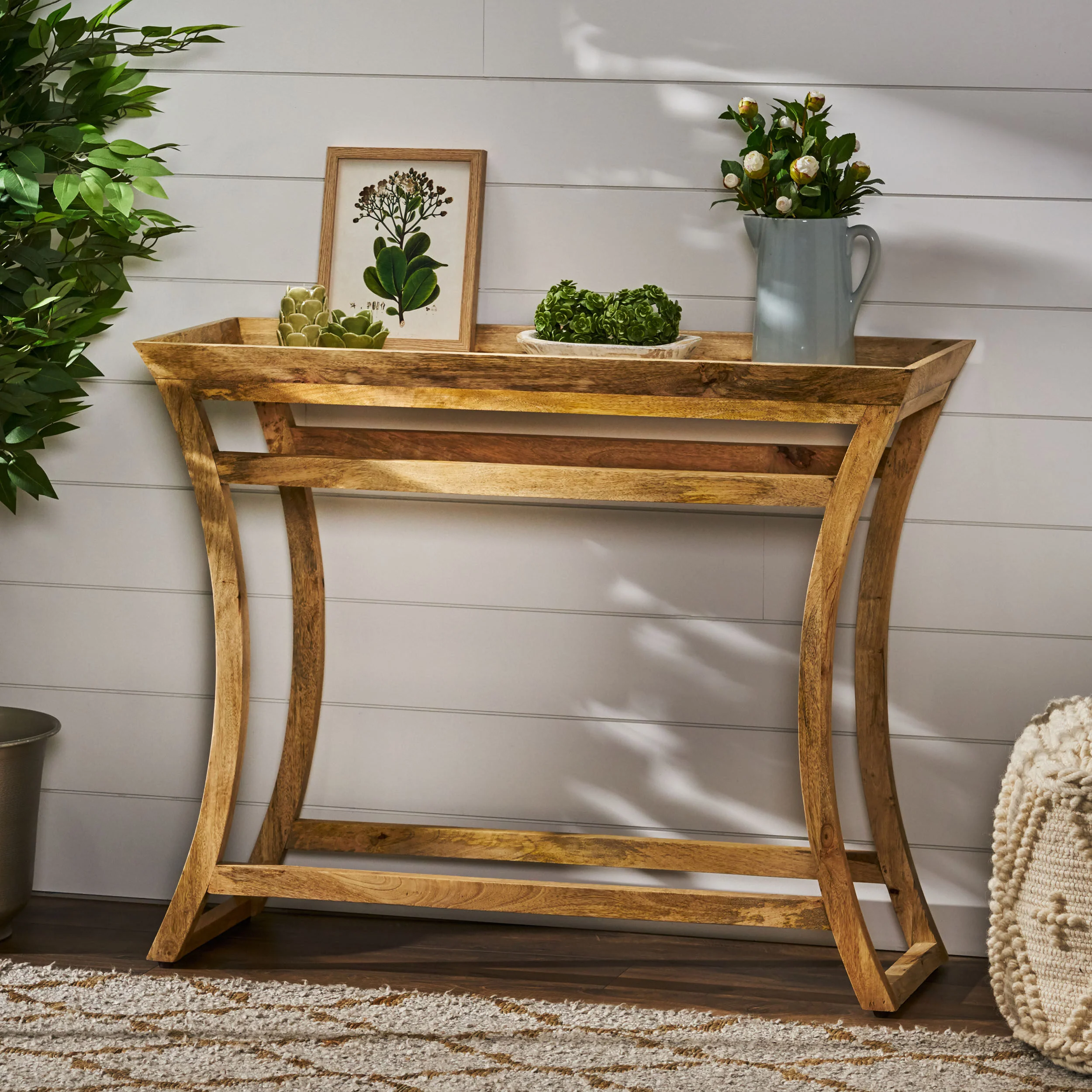 Thelen Rustic Handcrafted Mango Wood Console Table, Natural - furnishings