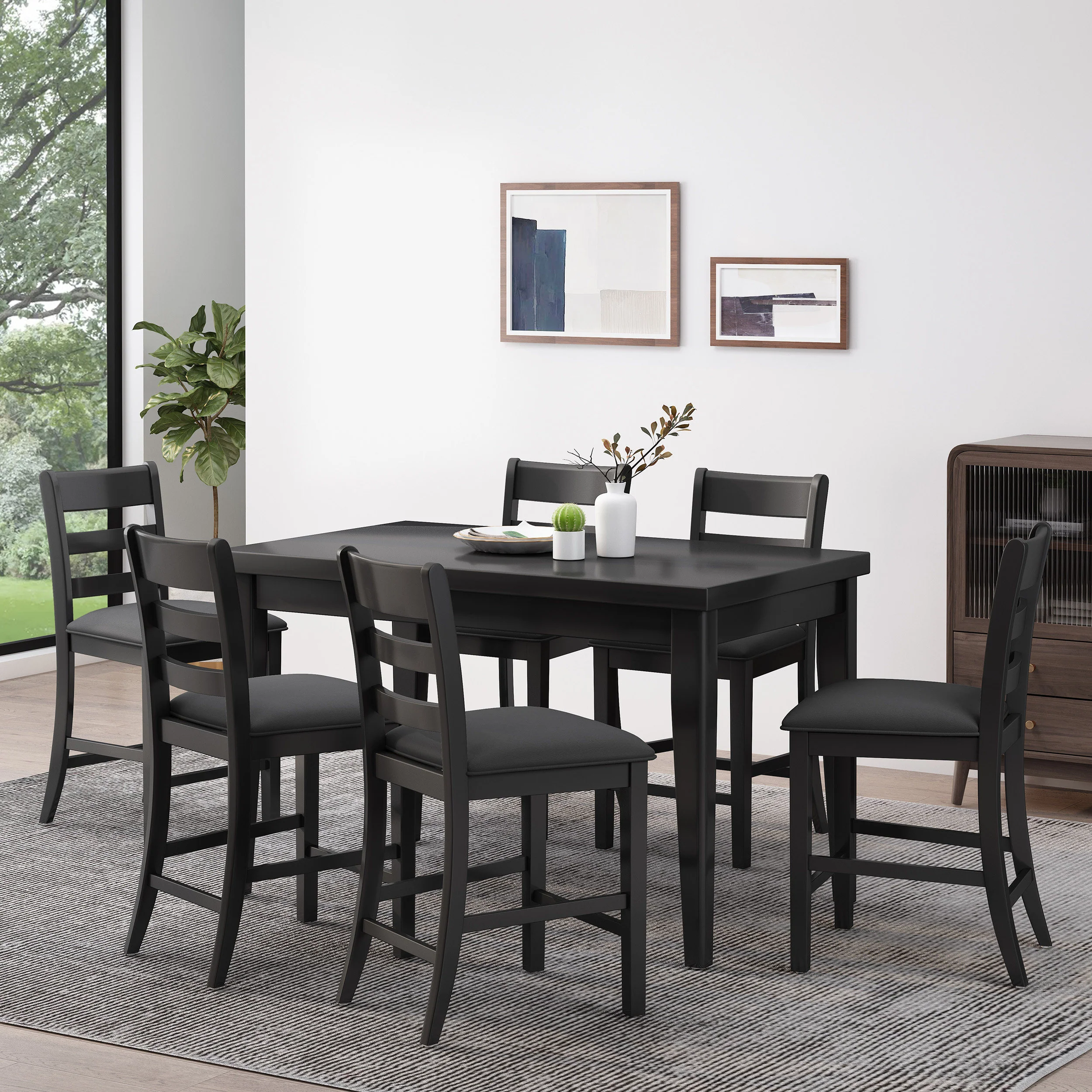 Boughton Farmhouse Wood Counter Height 7 Piece Dining Set - furnishings