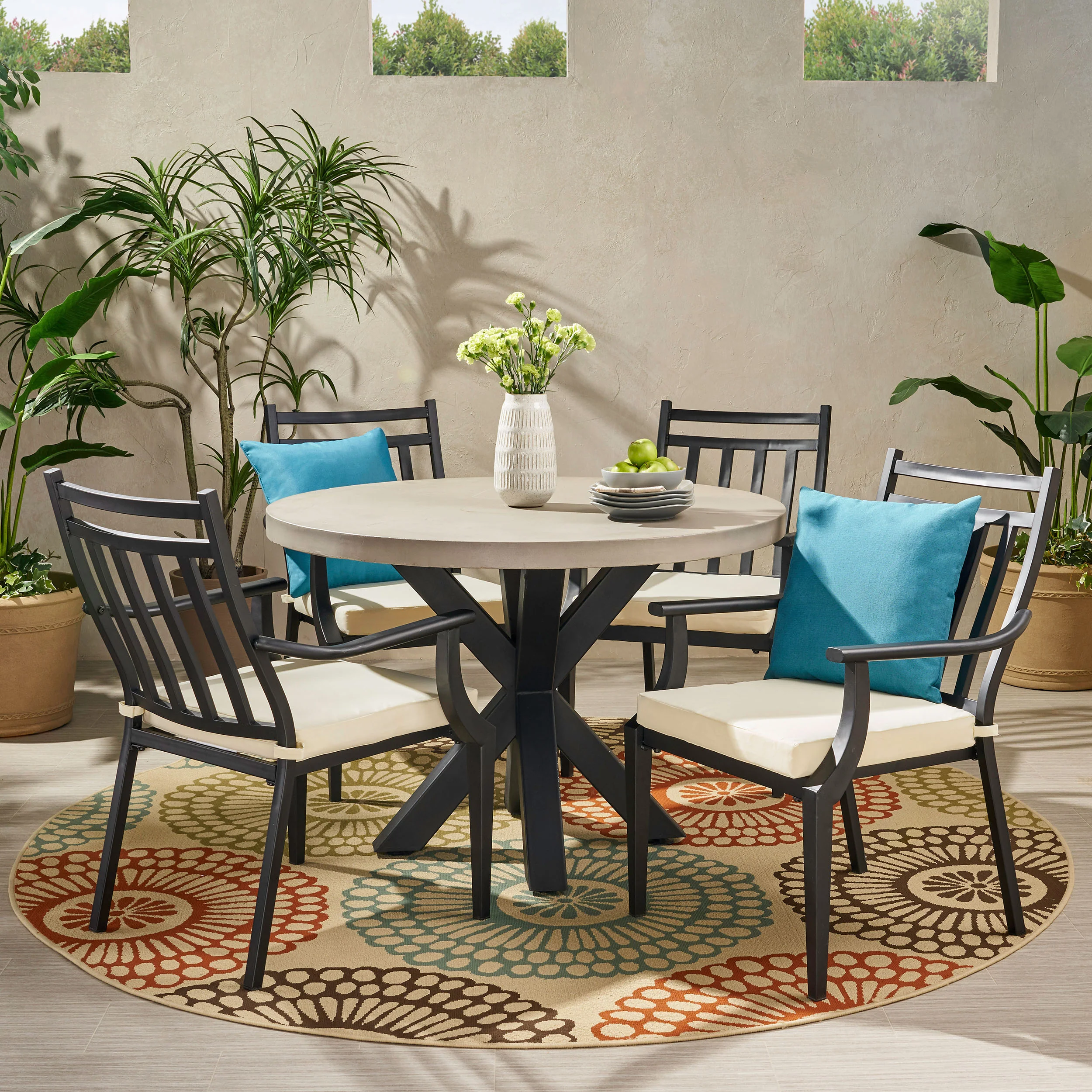 Olive Outdoor 5 Piece Dining Set with Light Weight Concrete Table - furnishings