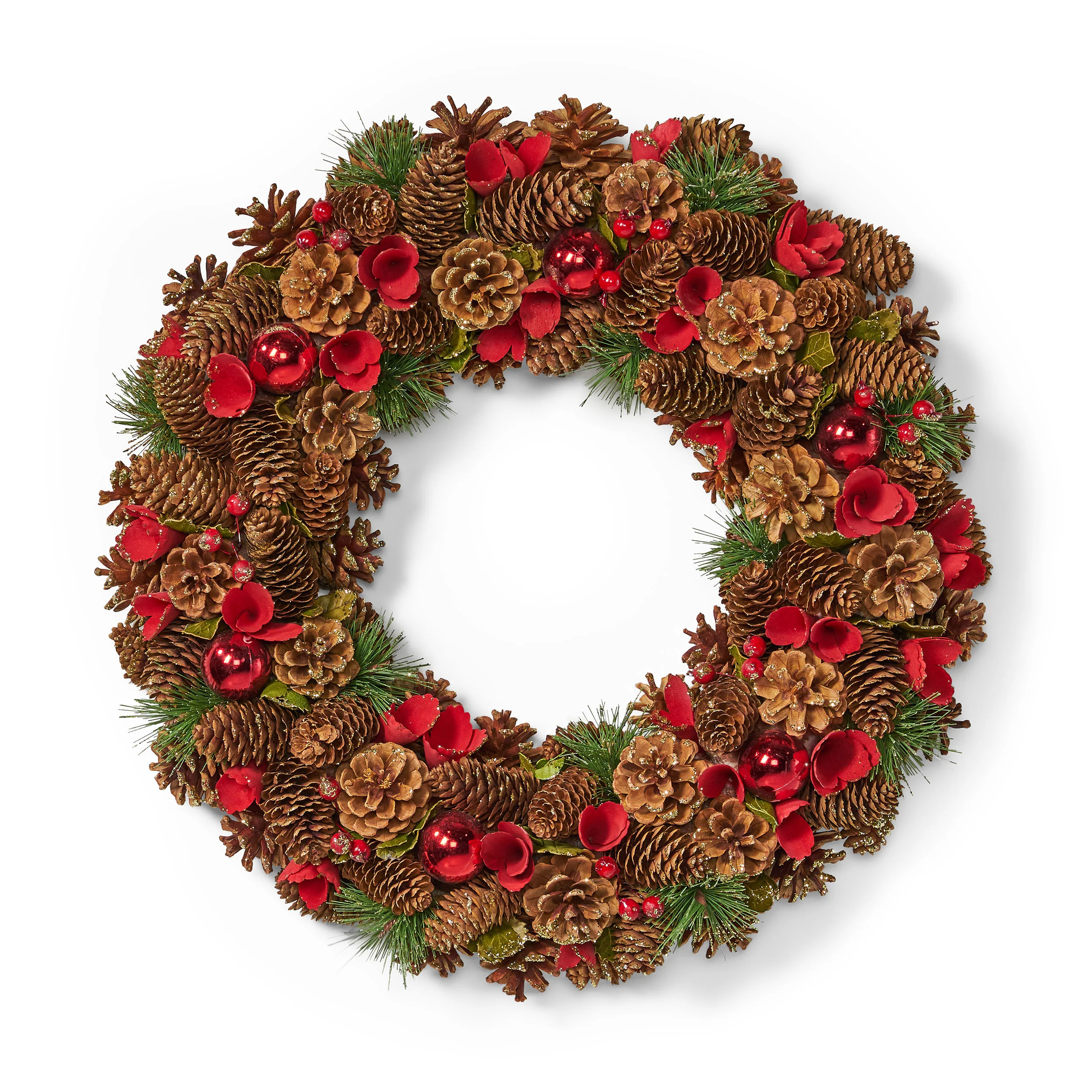 18.5 Inch Artificial Pinecone and Glitter Christmas Wreath - furnishings