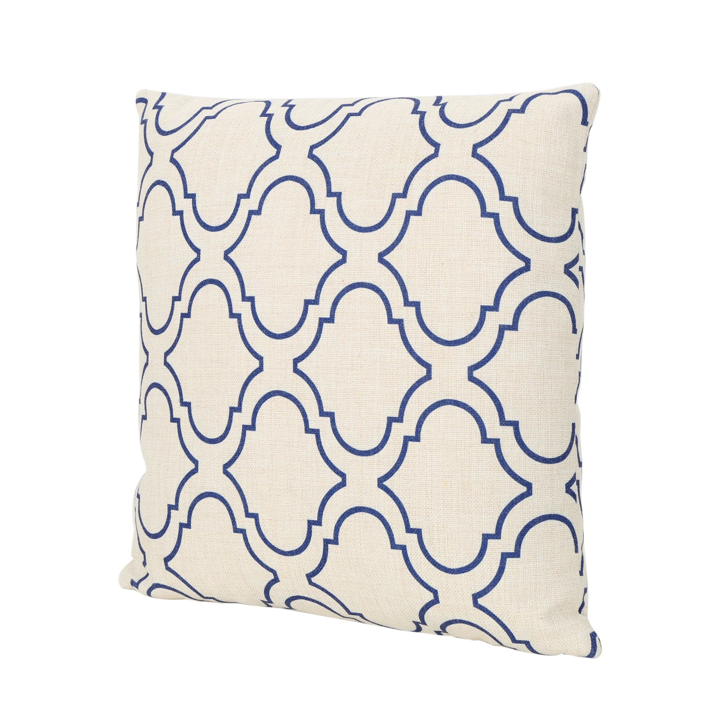 Zora Outdoor Water Resistant 18-inch Square Pillow, Blue on Beige - furnishings