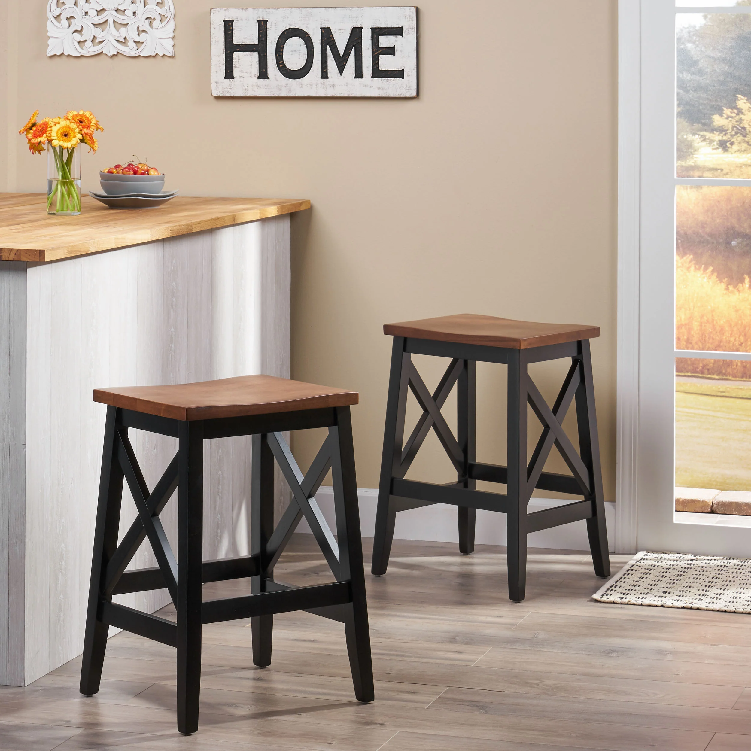 Candice Contemporary Farmhouse Wooden Barstools (Set of 2) - furnishings