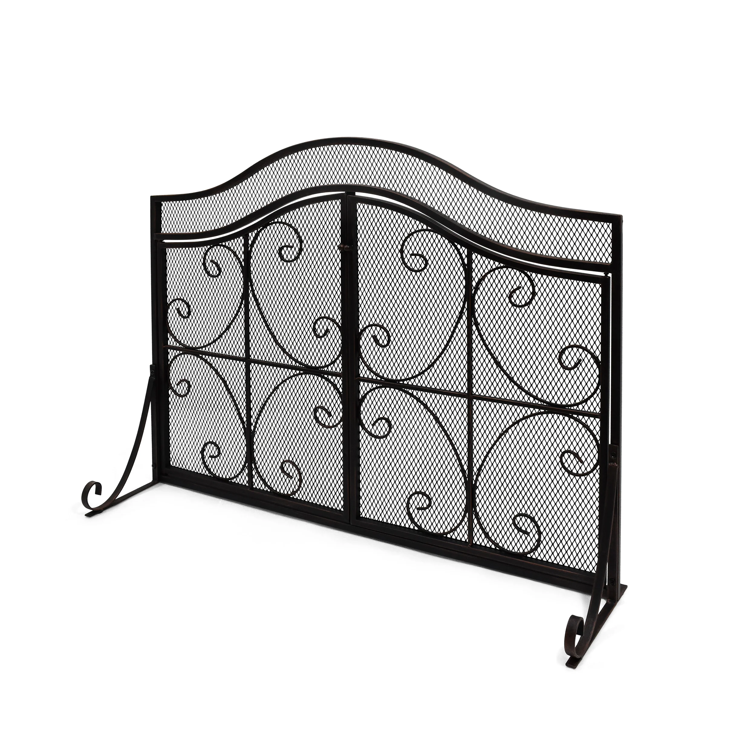 Gary Modern Three Panel Iron Firescreen with Door - furnishings