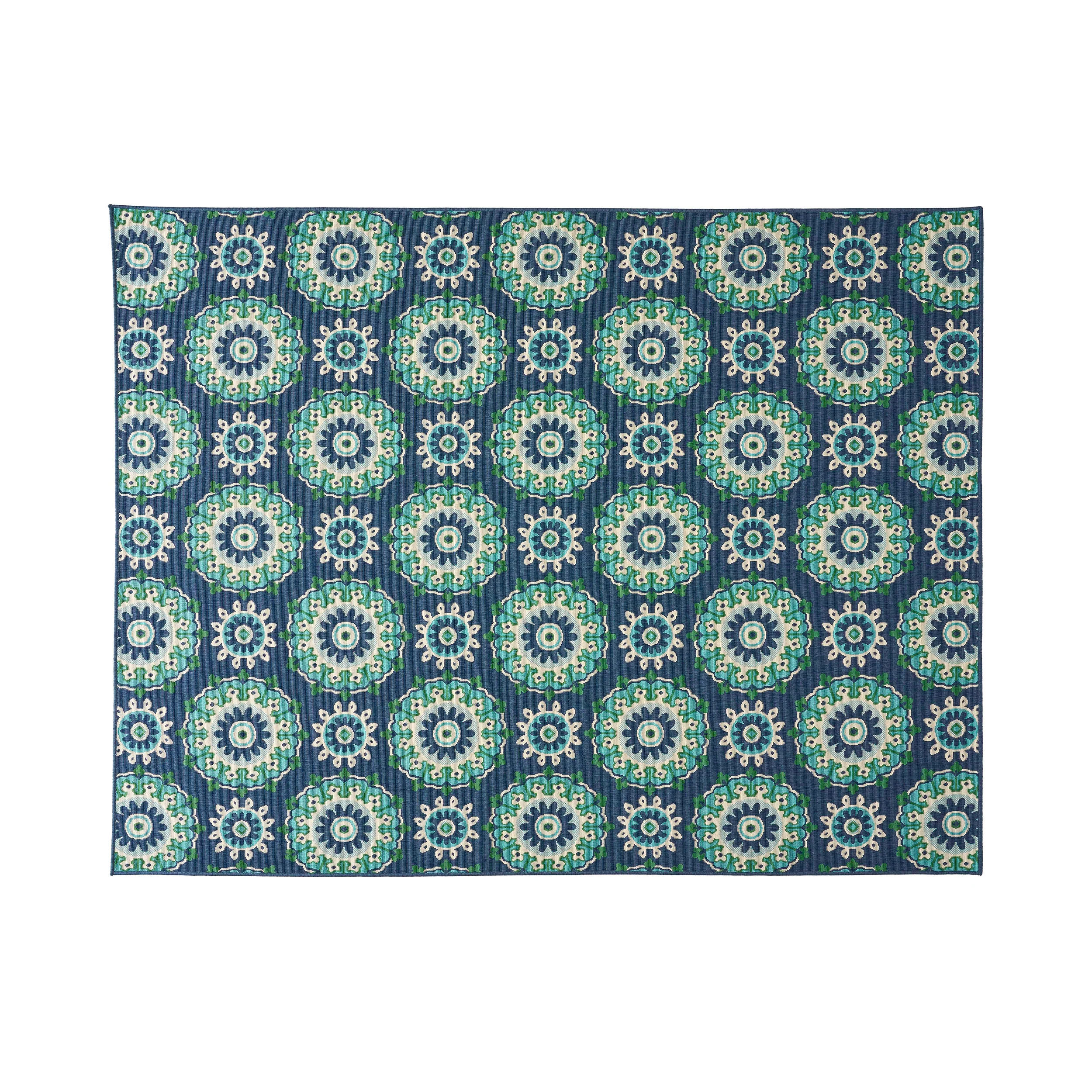 Arlene Outdoor Medallion Area Rug, Navy and Green - furnishings