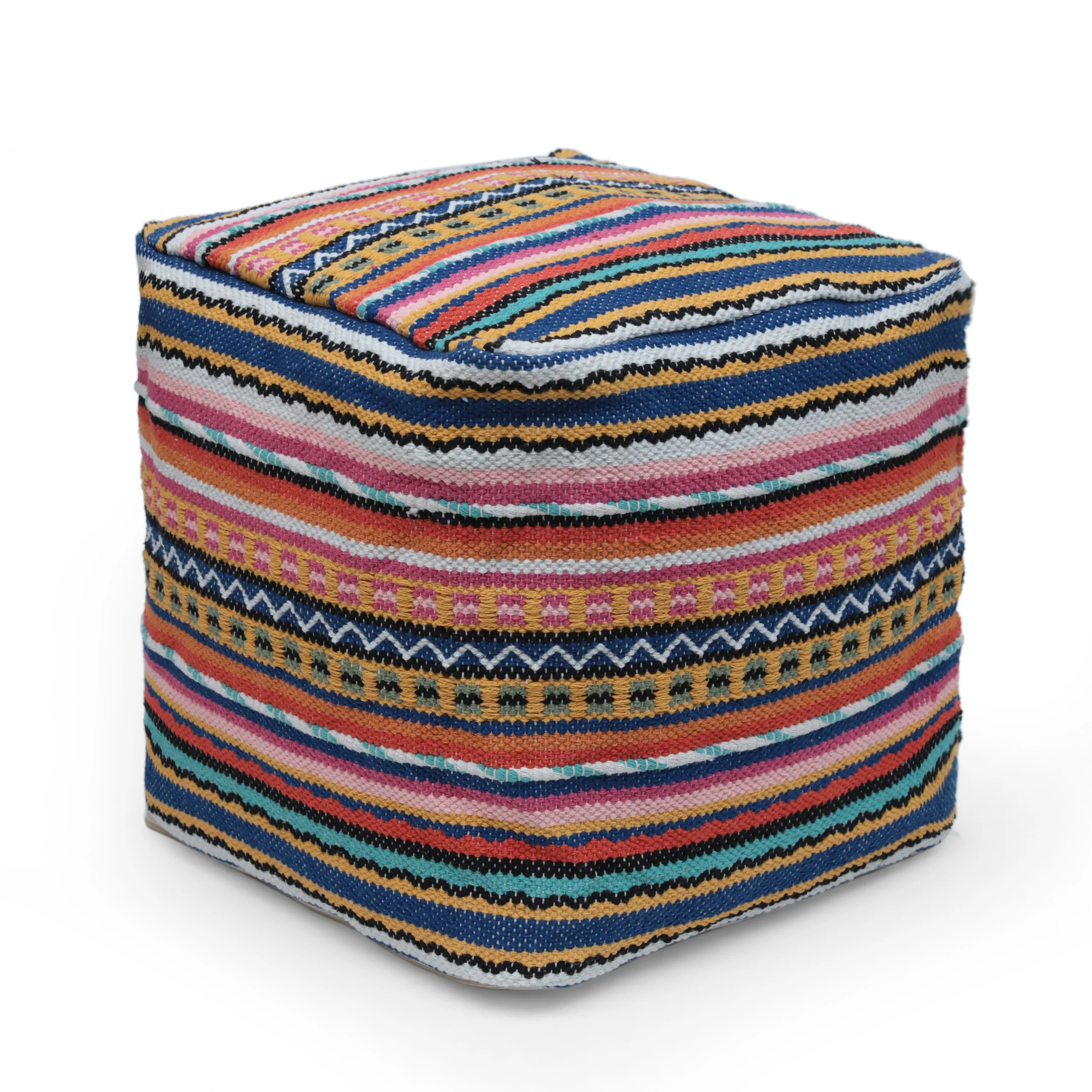 Hilliard Boho Handcrafted Peruvian Print Cube Pouf - furnishings