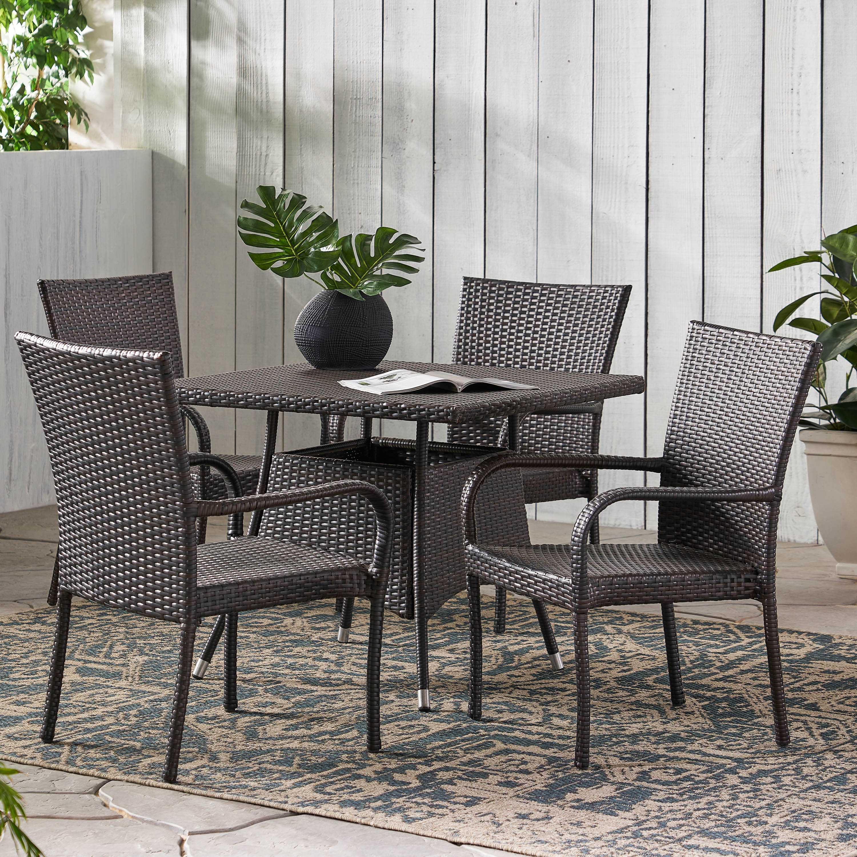 Kory Outdoor 5pc Multibrown Wicker Square Dining Set - furnishings