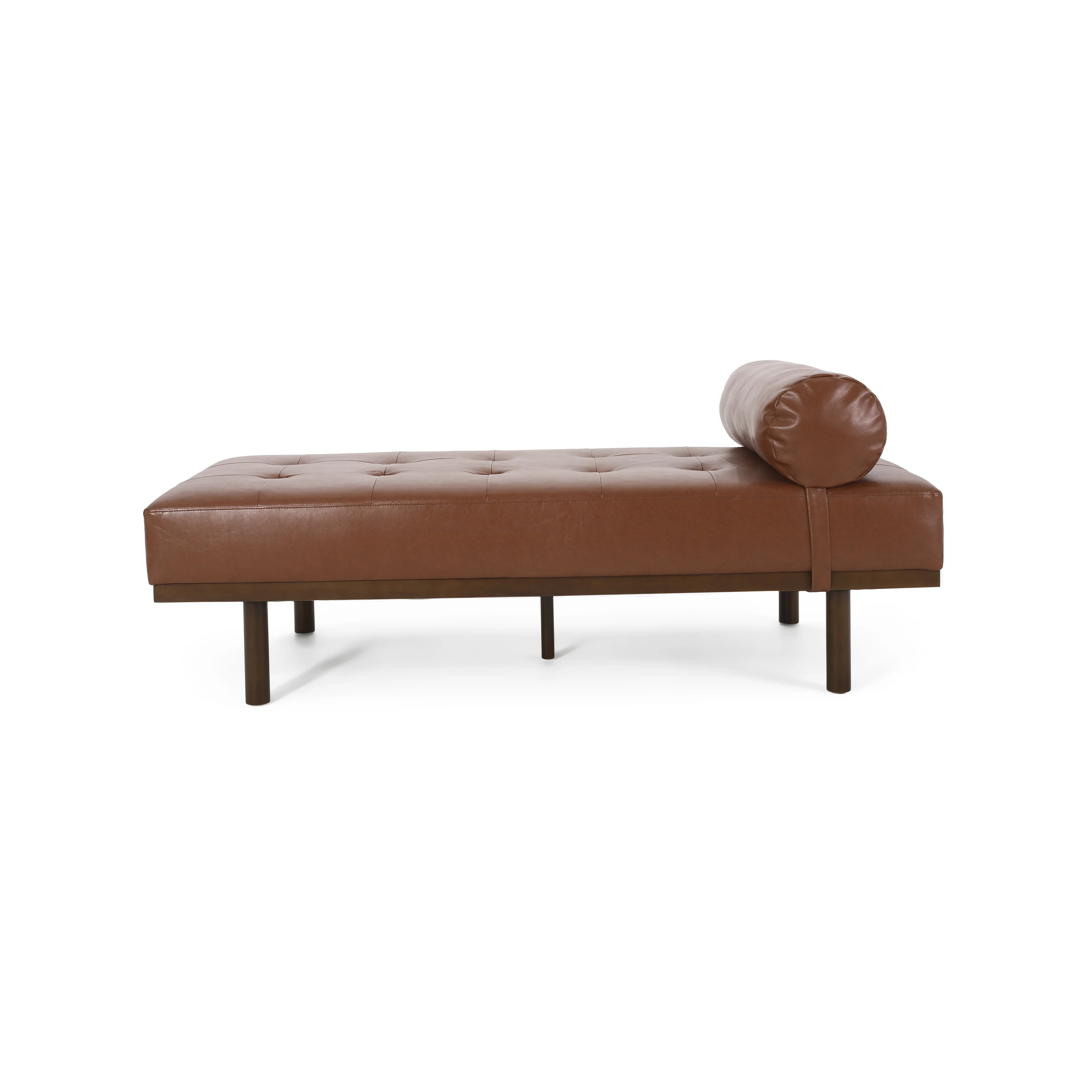 Elmore Mid Century Modern Faux Leather Tufted Chaise Lounge with Bolster Pillow - furnishings