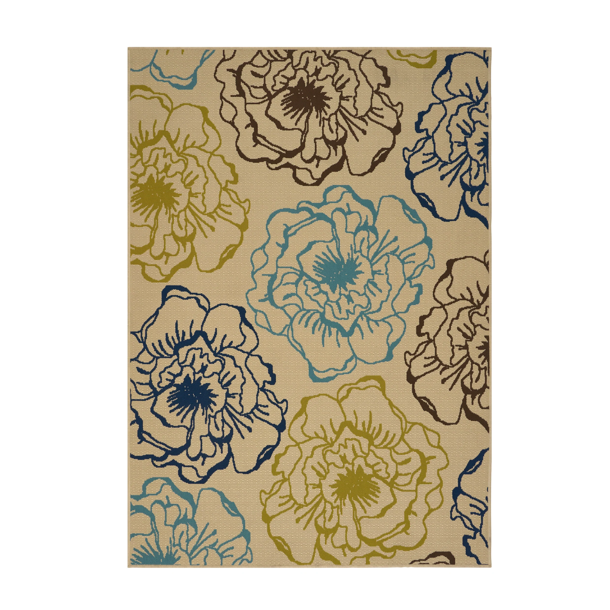 Damaris Outdoor Floral 5 x 8 Area Rug, Ivory and Multicolored - furnishings
