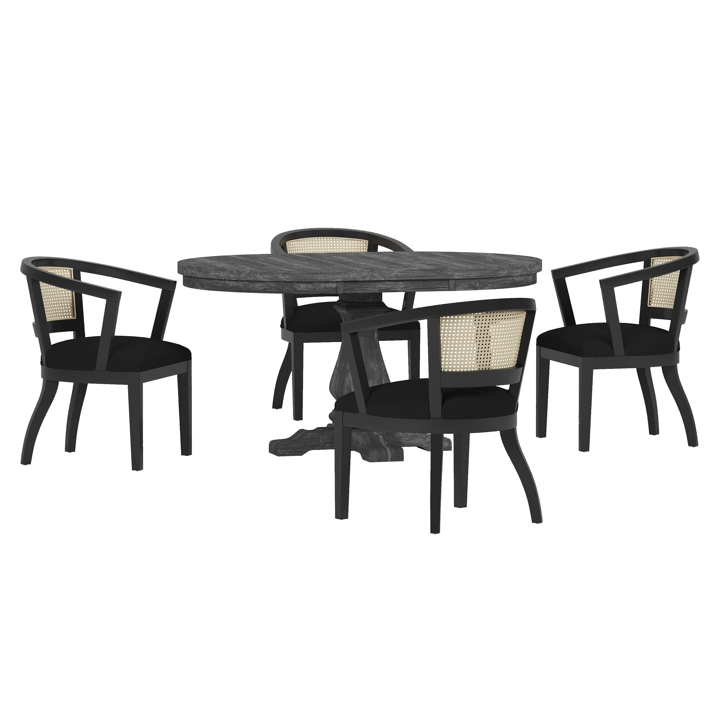 Dumars Traditional Upholstered Wood and Cane 5 Piece Dining Set - furnishings