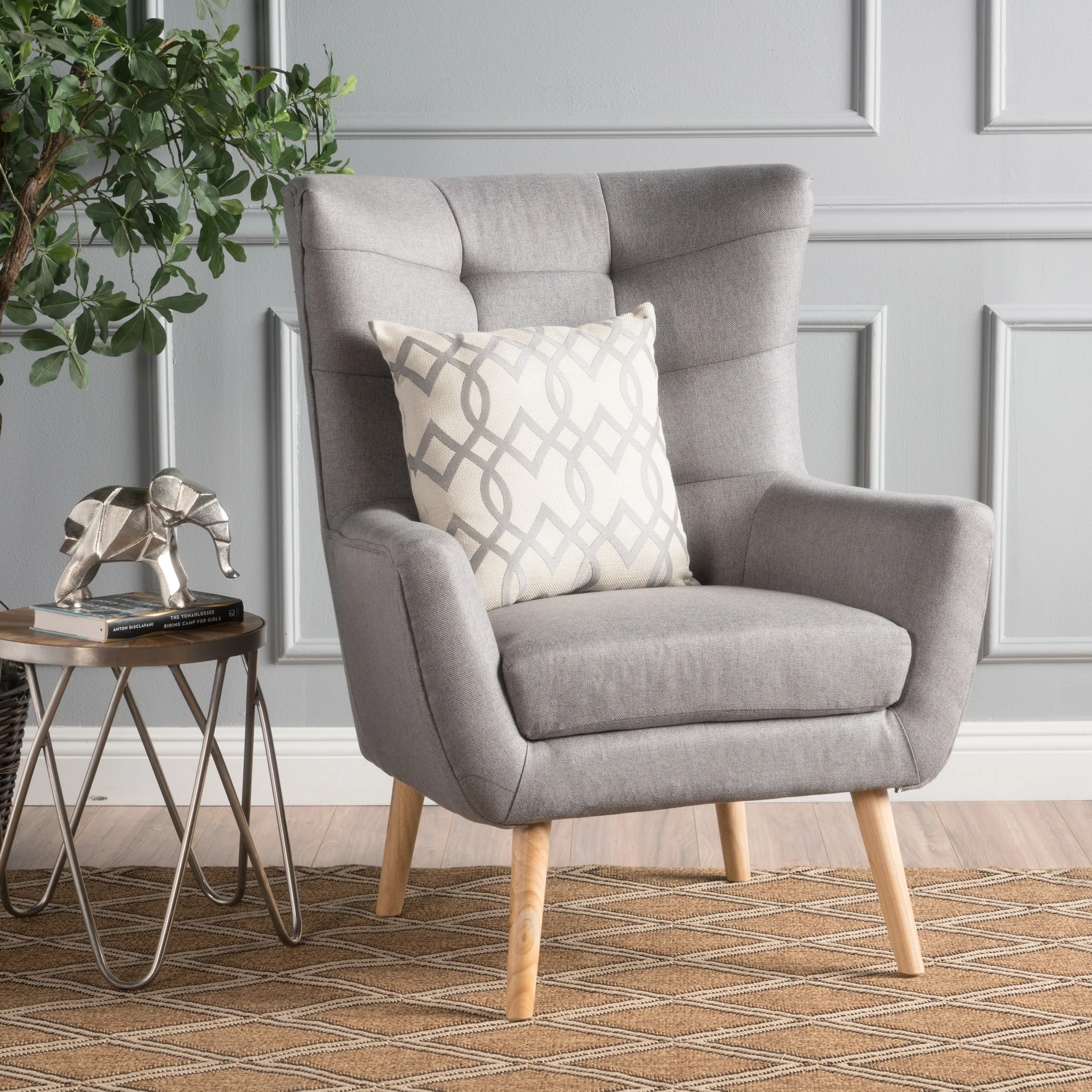 Temescal Mid Century Modern Dark Teal Fabric Accent Chair - furnishings