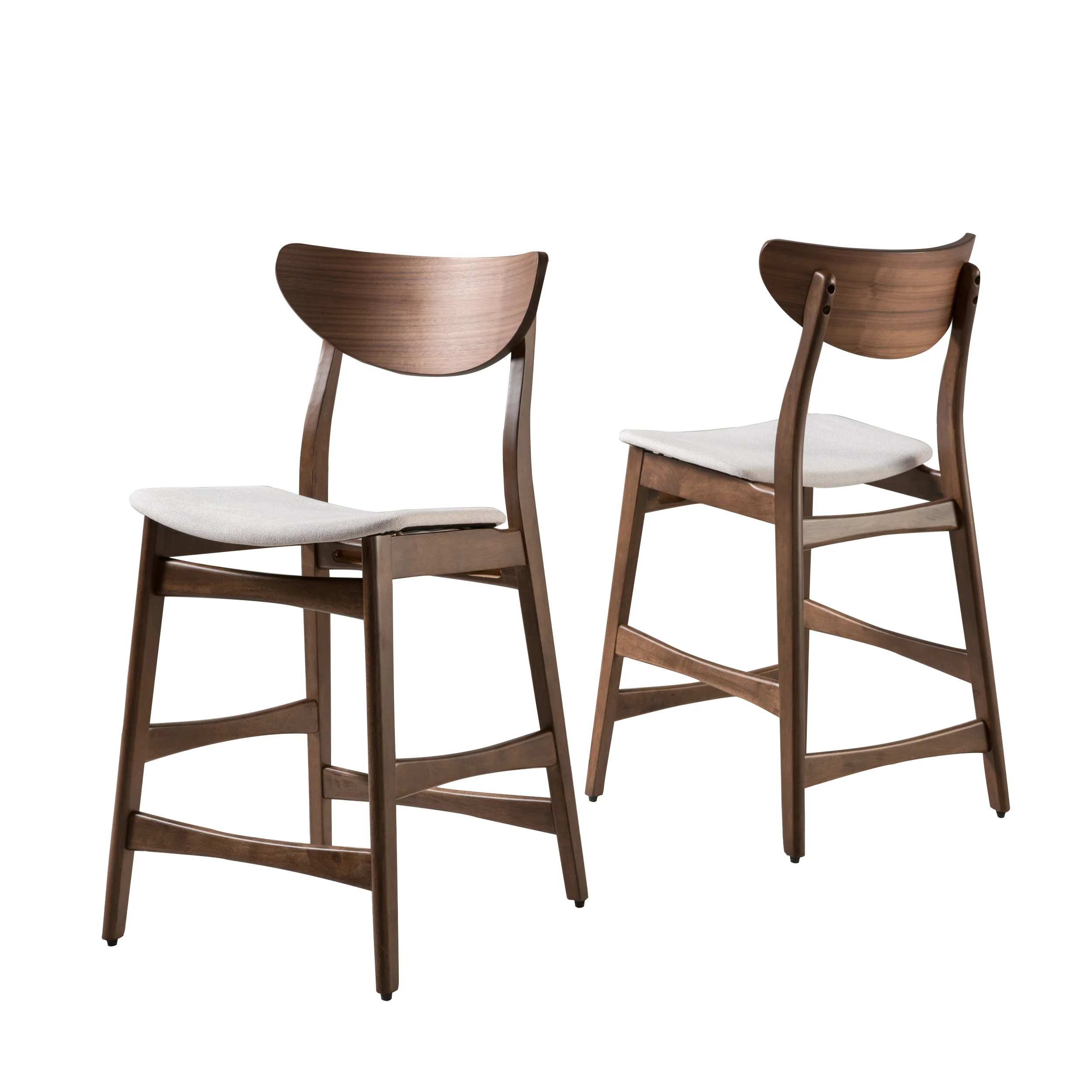 Molle Walnut Finish Mid-Century Modern 24-Inch Counter Stools (Set of 2) - furnishings