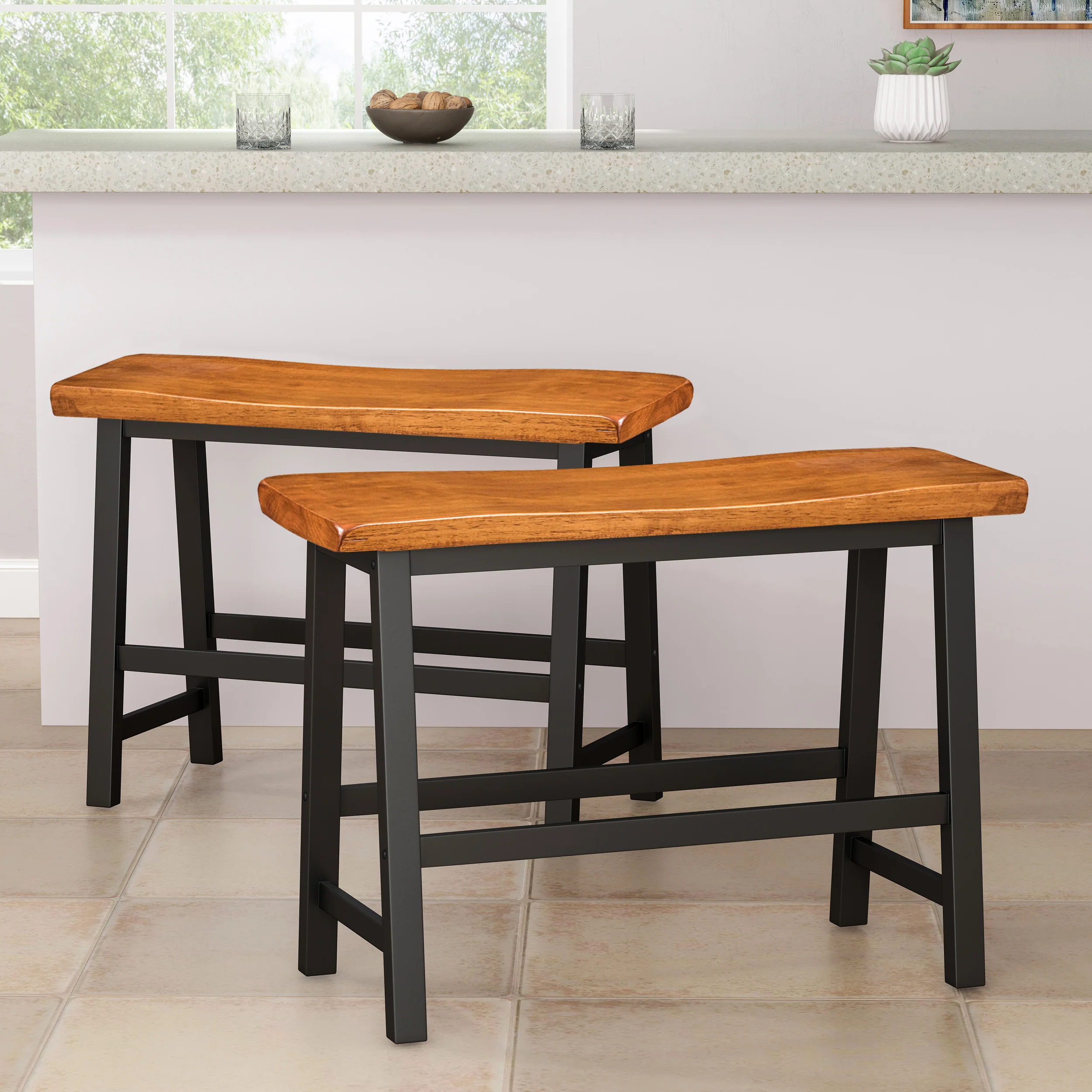 Toluca Saddle Wood 24-Inch Counter Dining Bench (Set of 2) - furnishings
