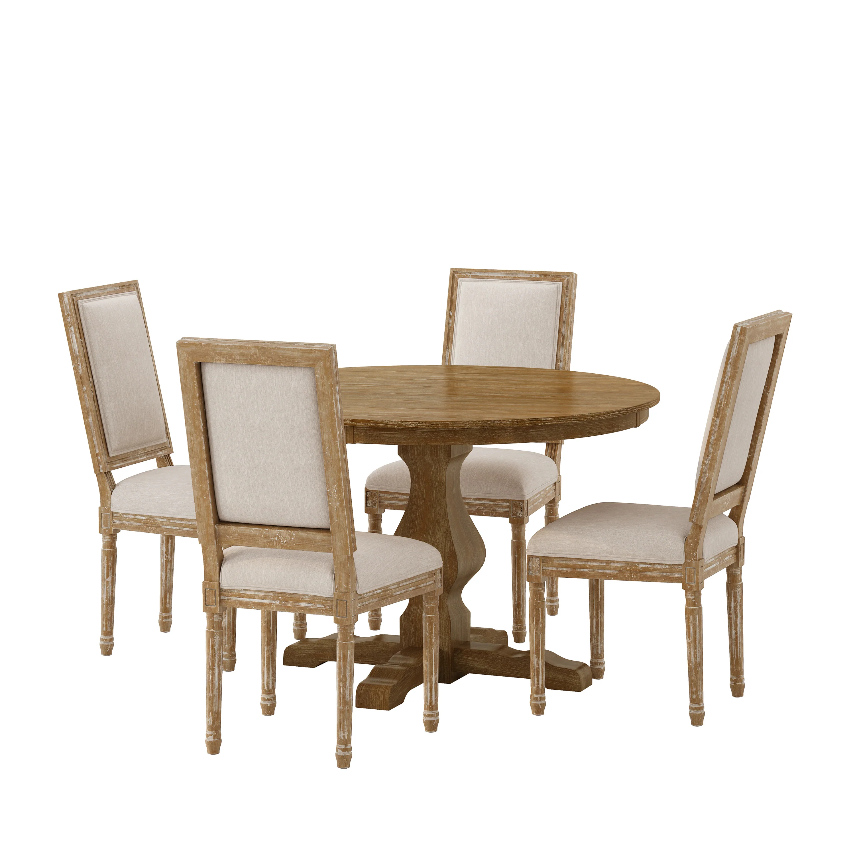 Merlene French Country Fabric Upholstered Wood 5 Piece Circular Dining Set - furnishings