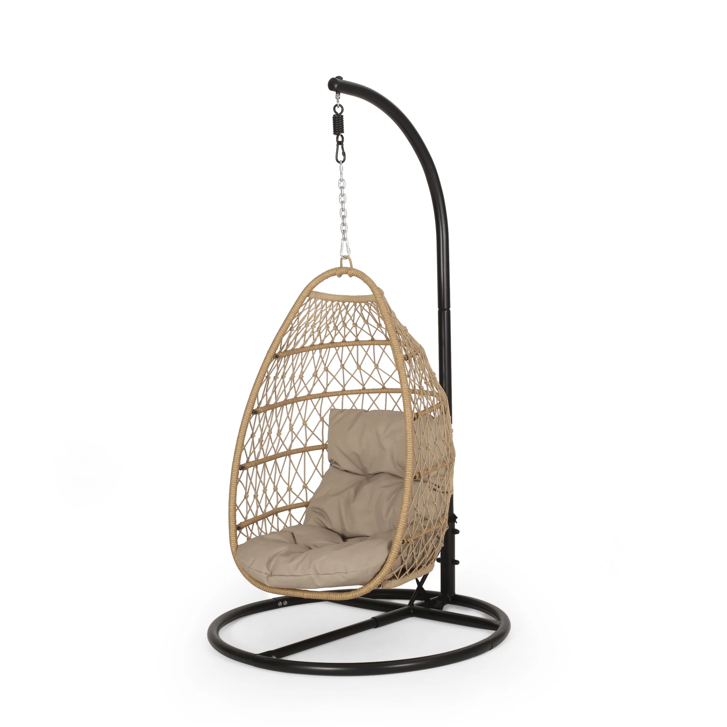Coloma Outdoor Wicker and Rope Foldable Hanging Chair with Stand - furnishings
