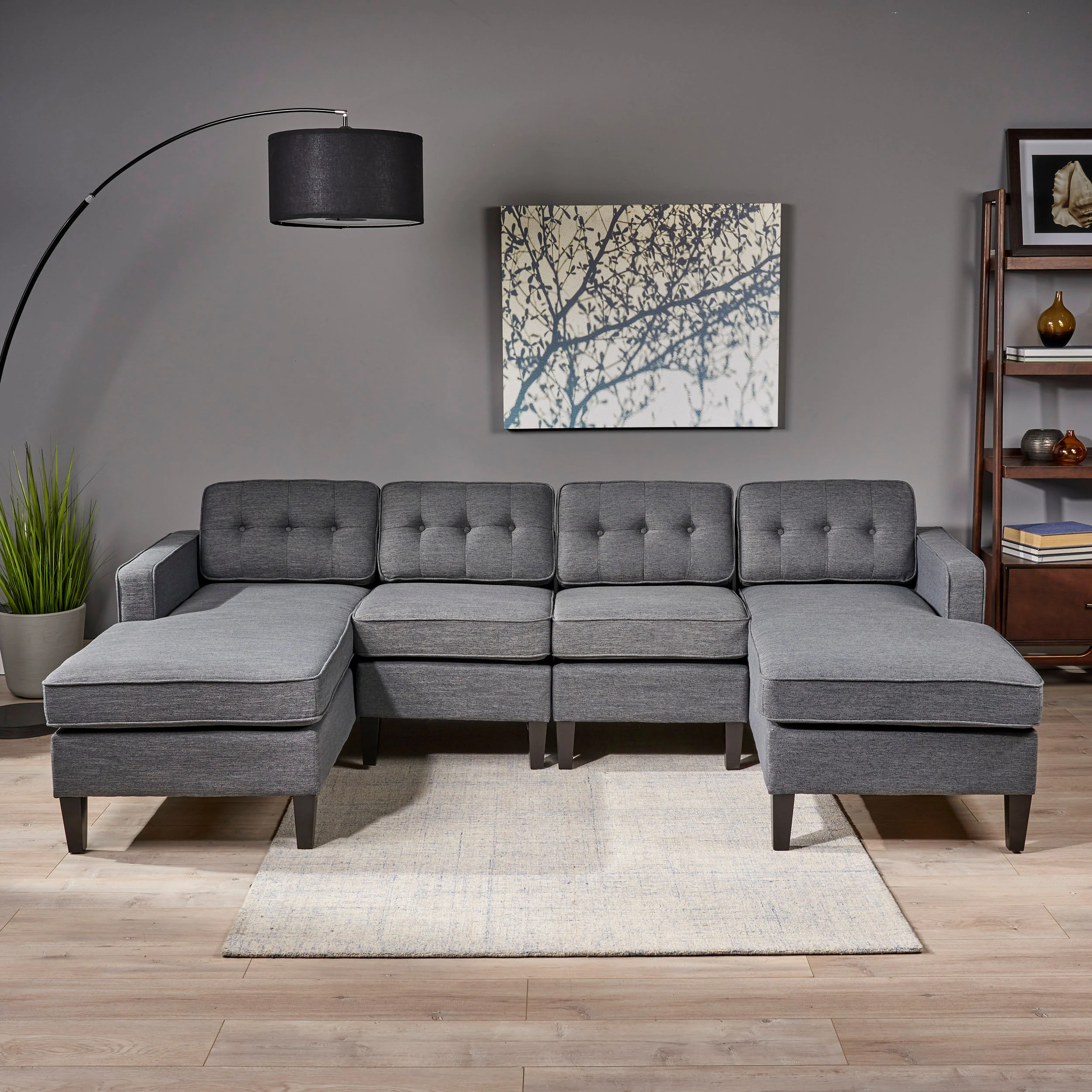 Grace Contemporary Fabric Chaise Sectional with Button Accents - furnishings