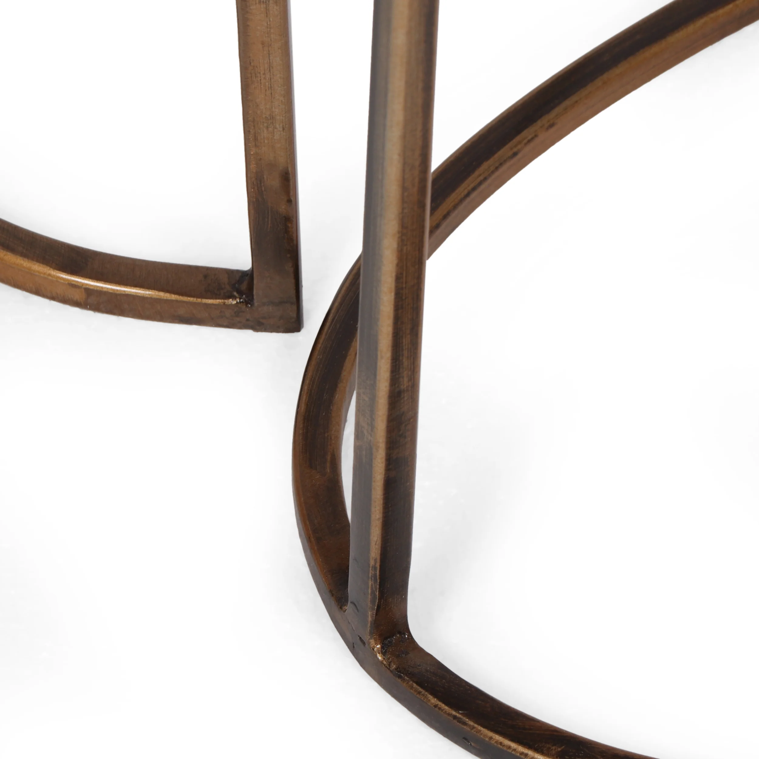 Grewell Boho Handcrafted Metal Oval Nesting Tables, Set of 2, Antique Brass - furnishings