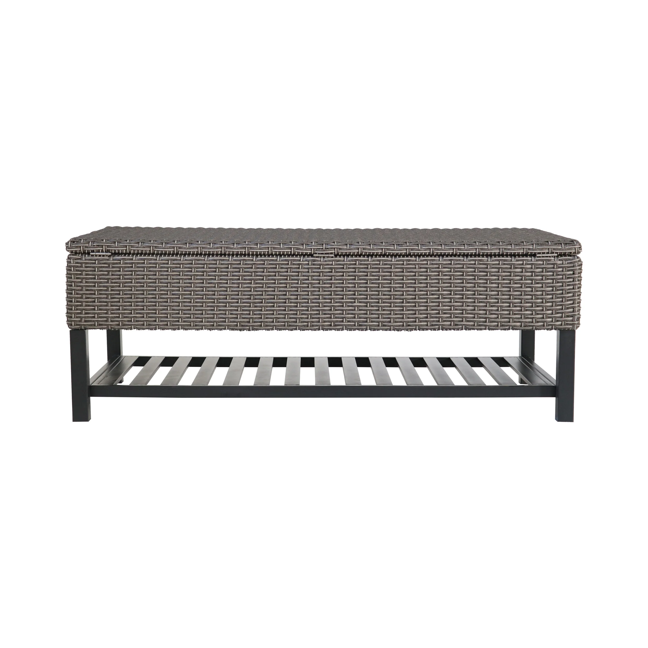 Martina Storage Bench with Rack, Wicker with Iron Frame - furnishings