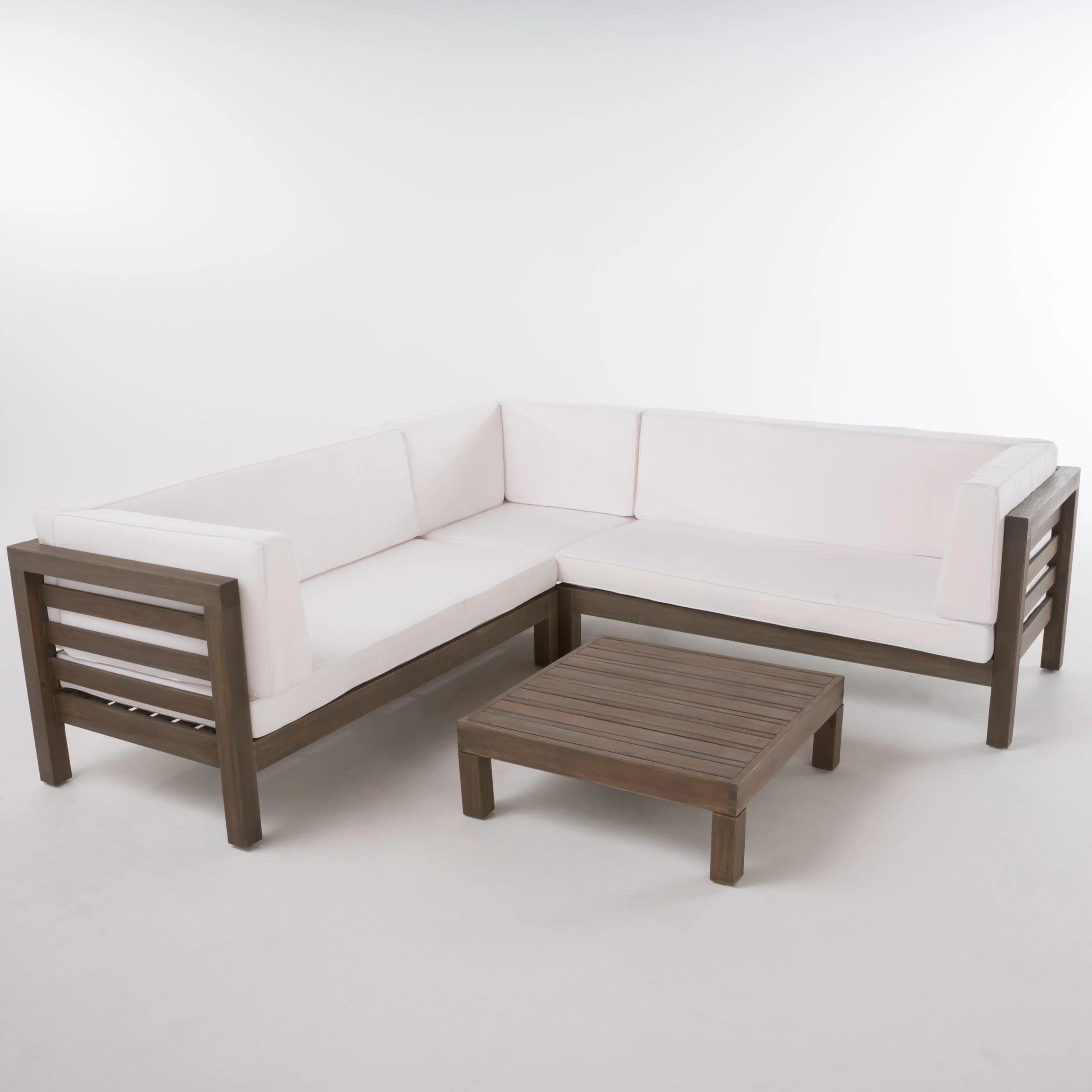Ravello 4 Piece Outdoor Wooden Sectional Set with Cushions - furnishings