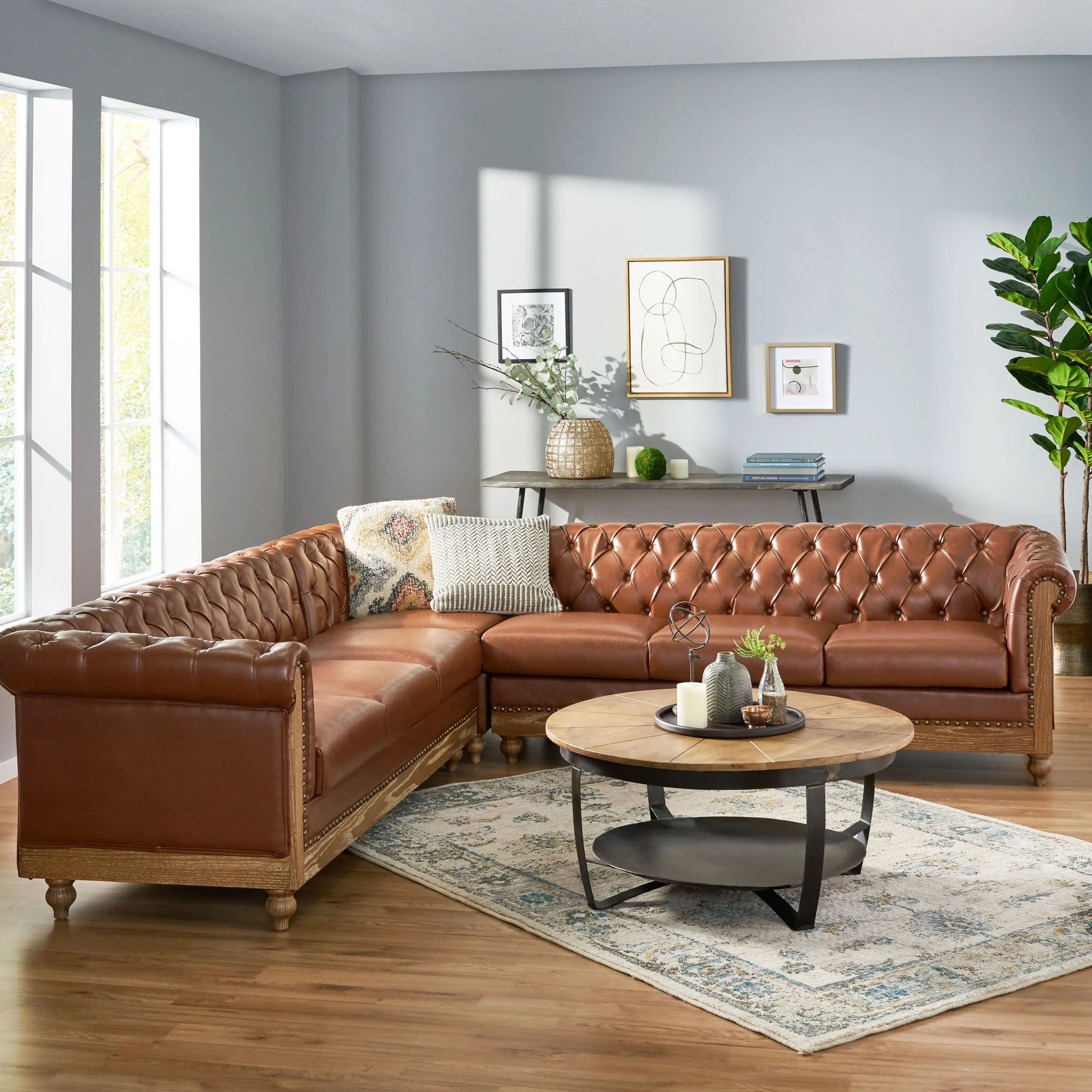 Kinzie Chesterfield Tufted 7 Seater Sectional Sofa with Nailhead Trim - furnishings