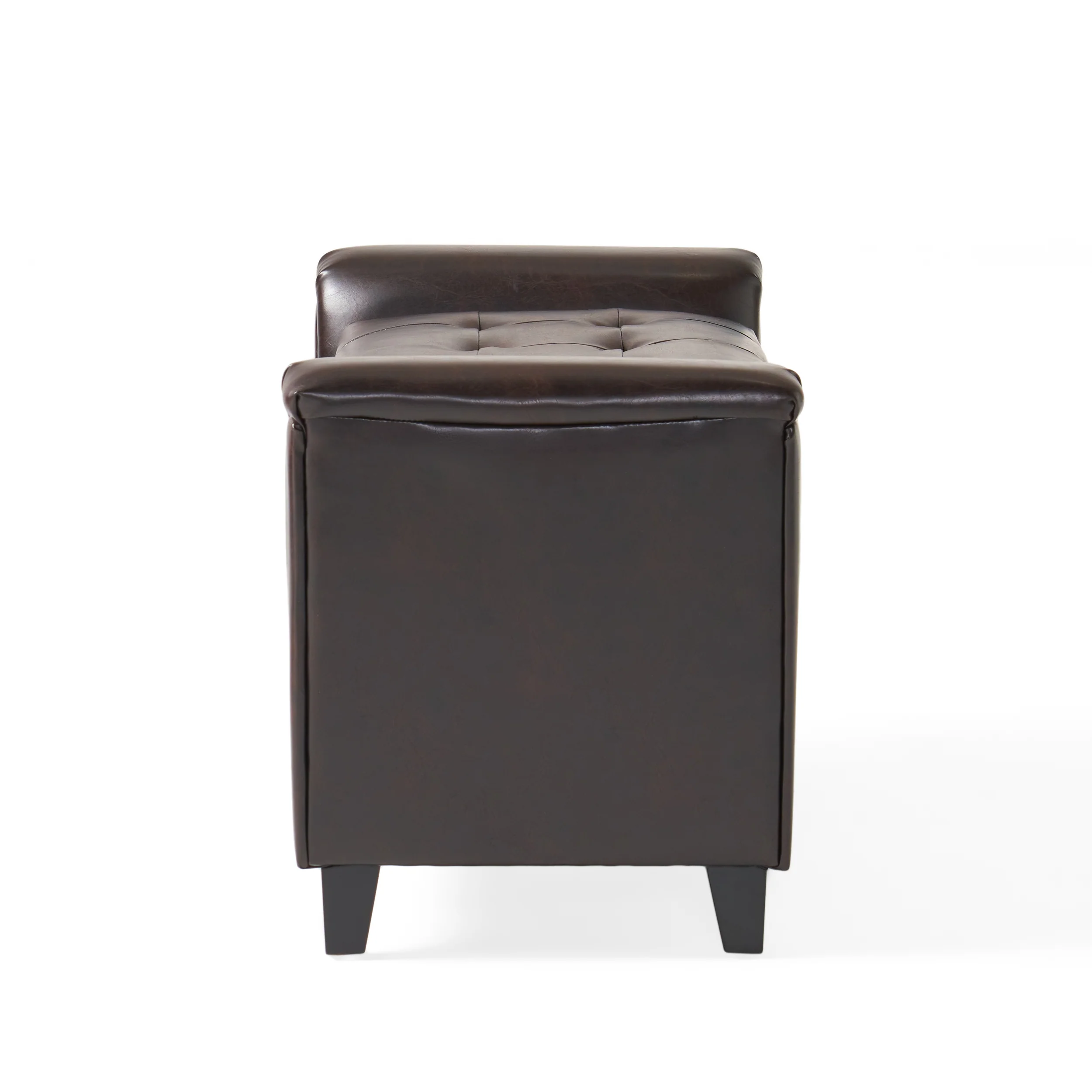 James Brown Tufted Leather Armed Storage Ottoman Bench - furnishings