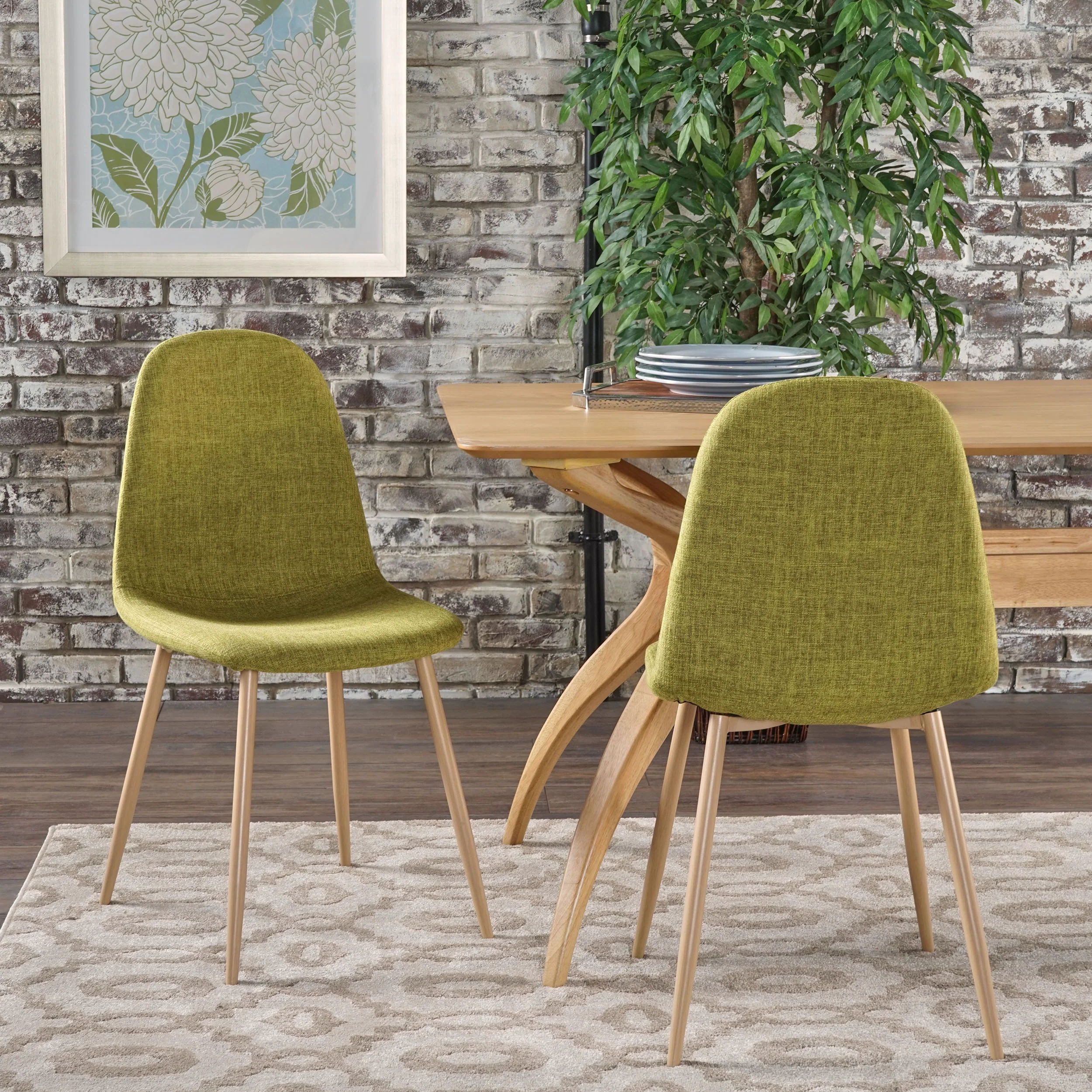 Resta Mid Century Fabric Dining Chairs with Wood Finished Metal Legs (Set of 2) - furnishings