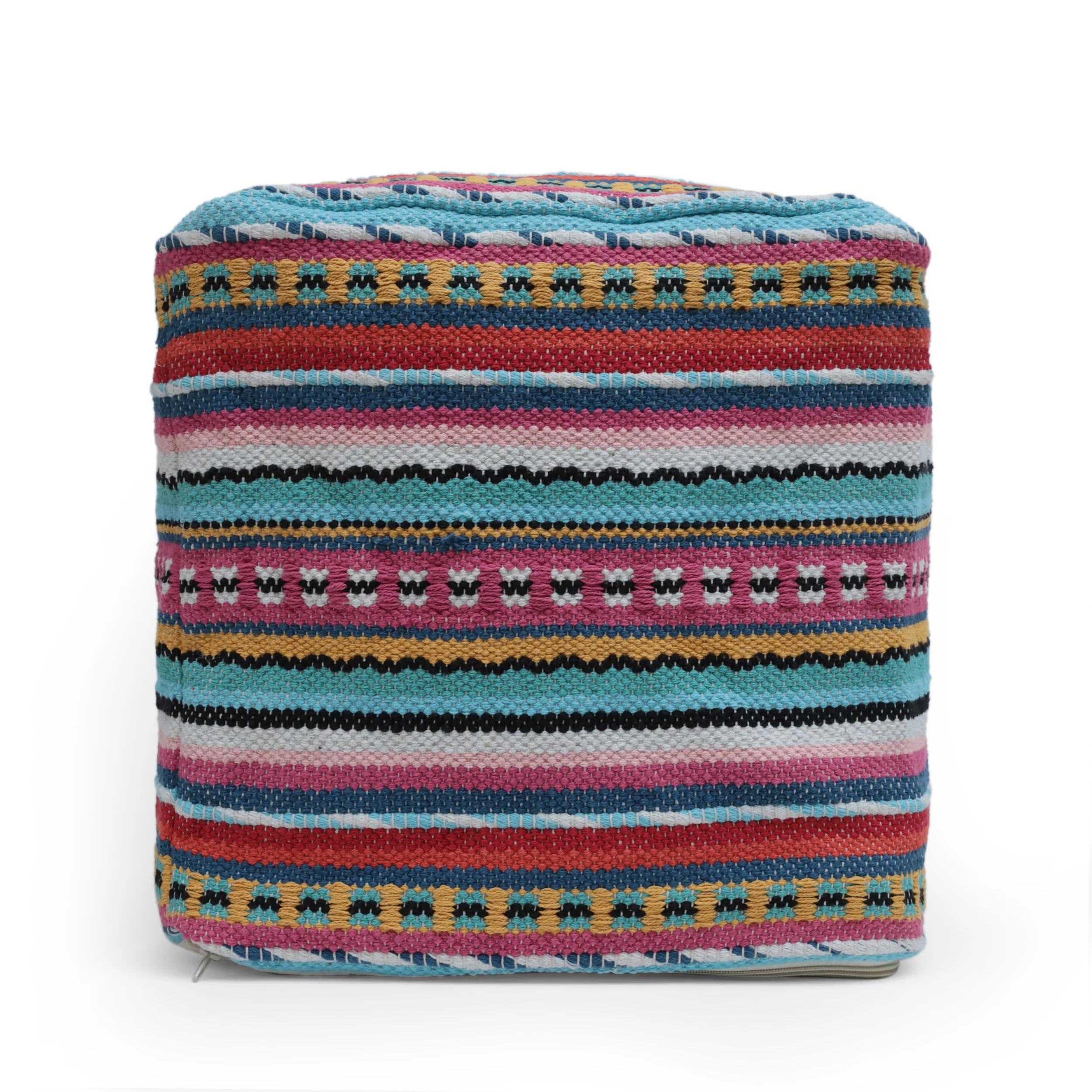 Hilliard Boho Handcrafted Peruvian Print Cube Pouf - furnishings