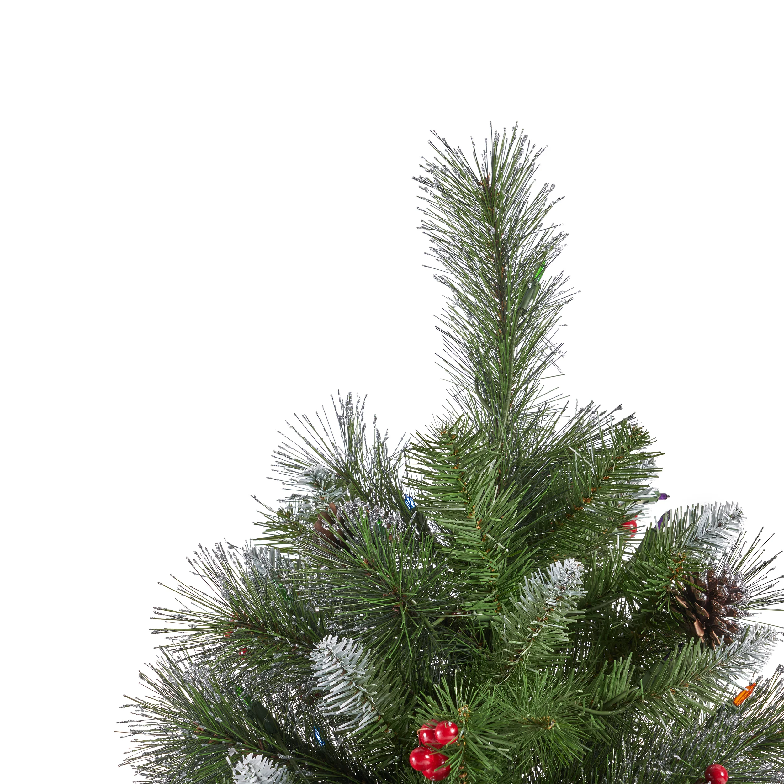 9-foot Mixed Spruce Hinged Artificial Christmas Tree with Glitter Branches, Red Berries, and Pinecones - furnishings