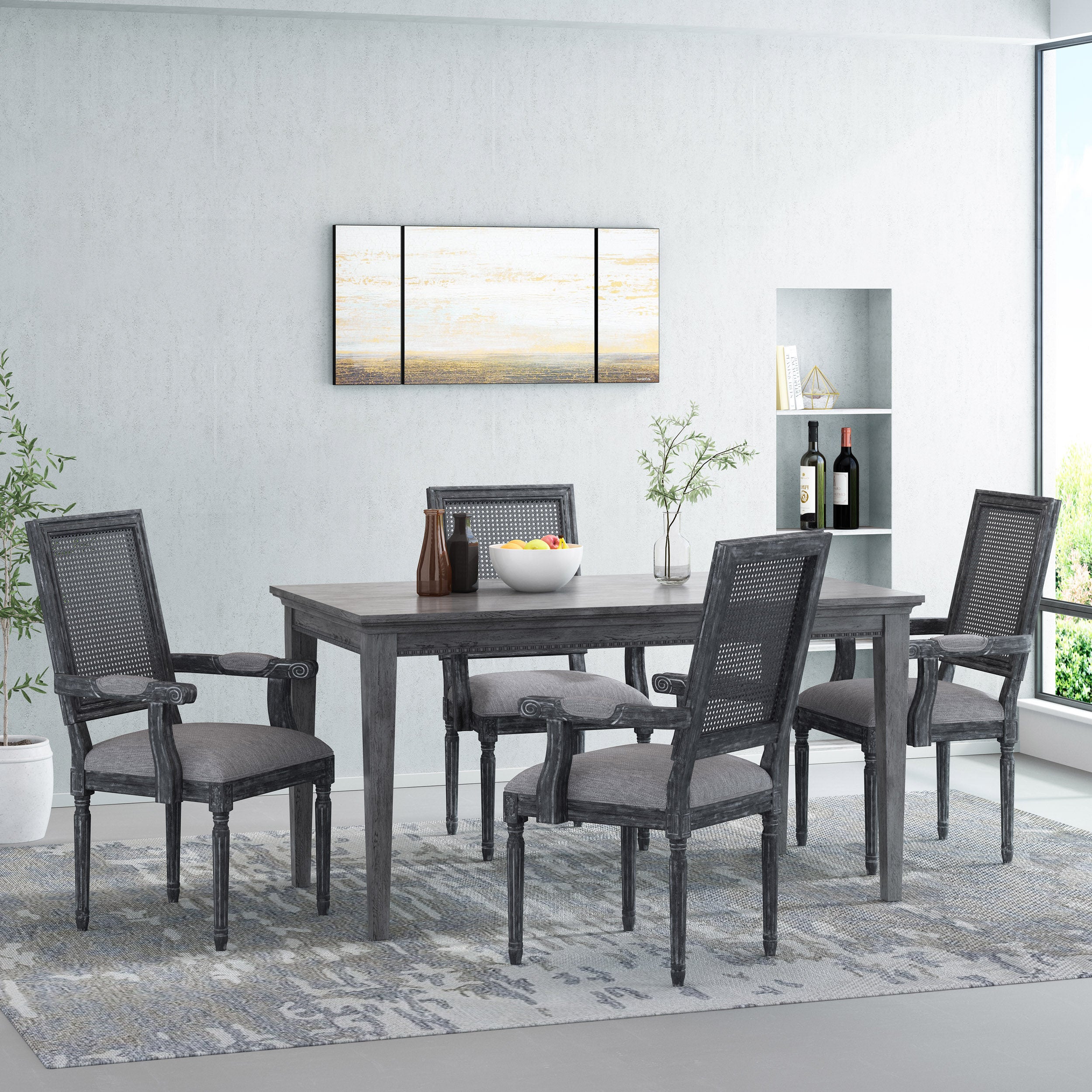 Zentner French Country Upholstered Wood and Cane Upholstered Dining Chairs, Set of 4 - furnishings