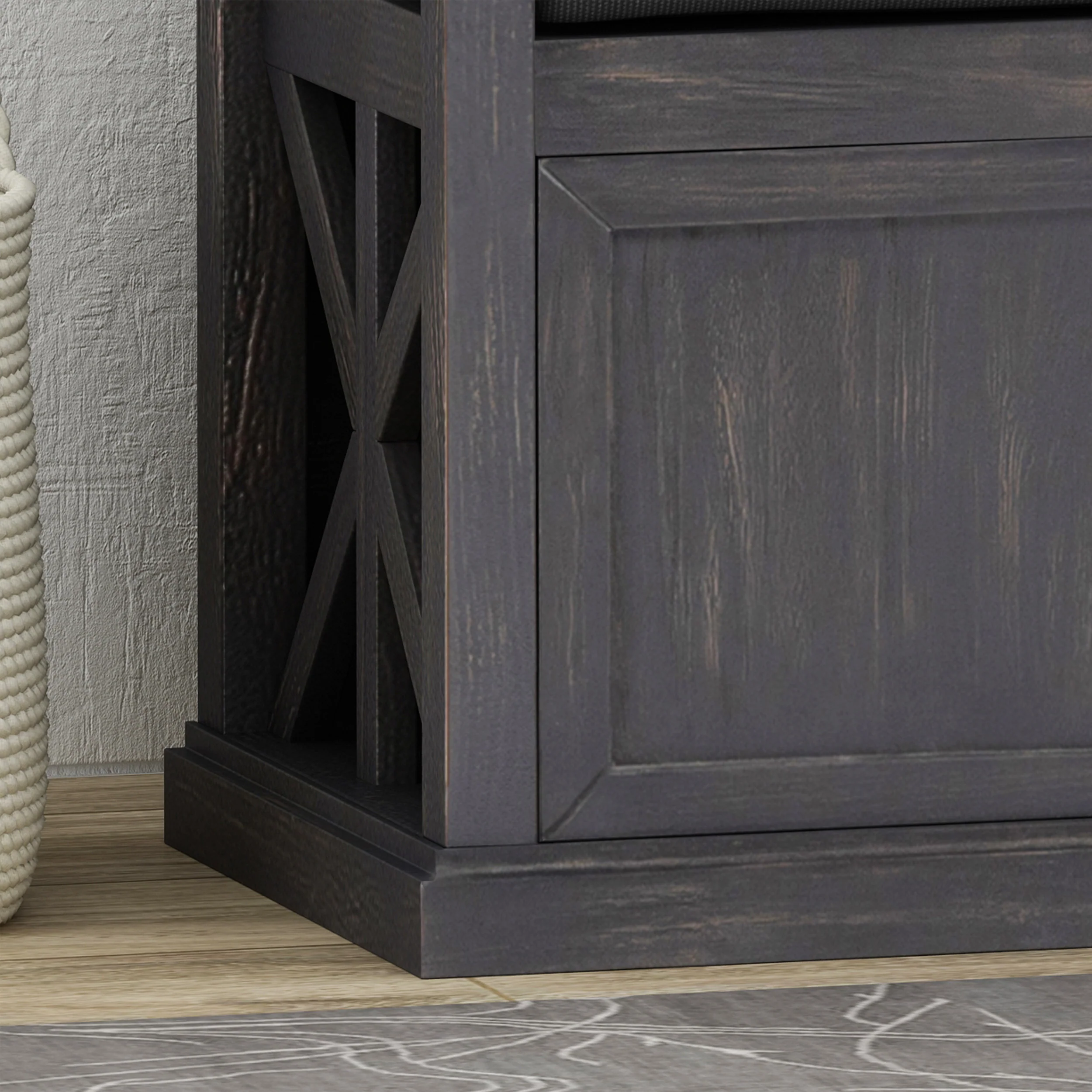 Evvy Modern Acacia Wood Storage Bench with Cushion - furnishings