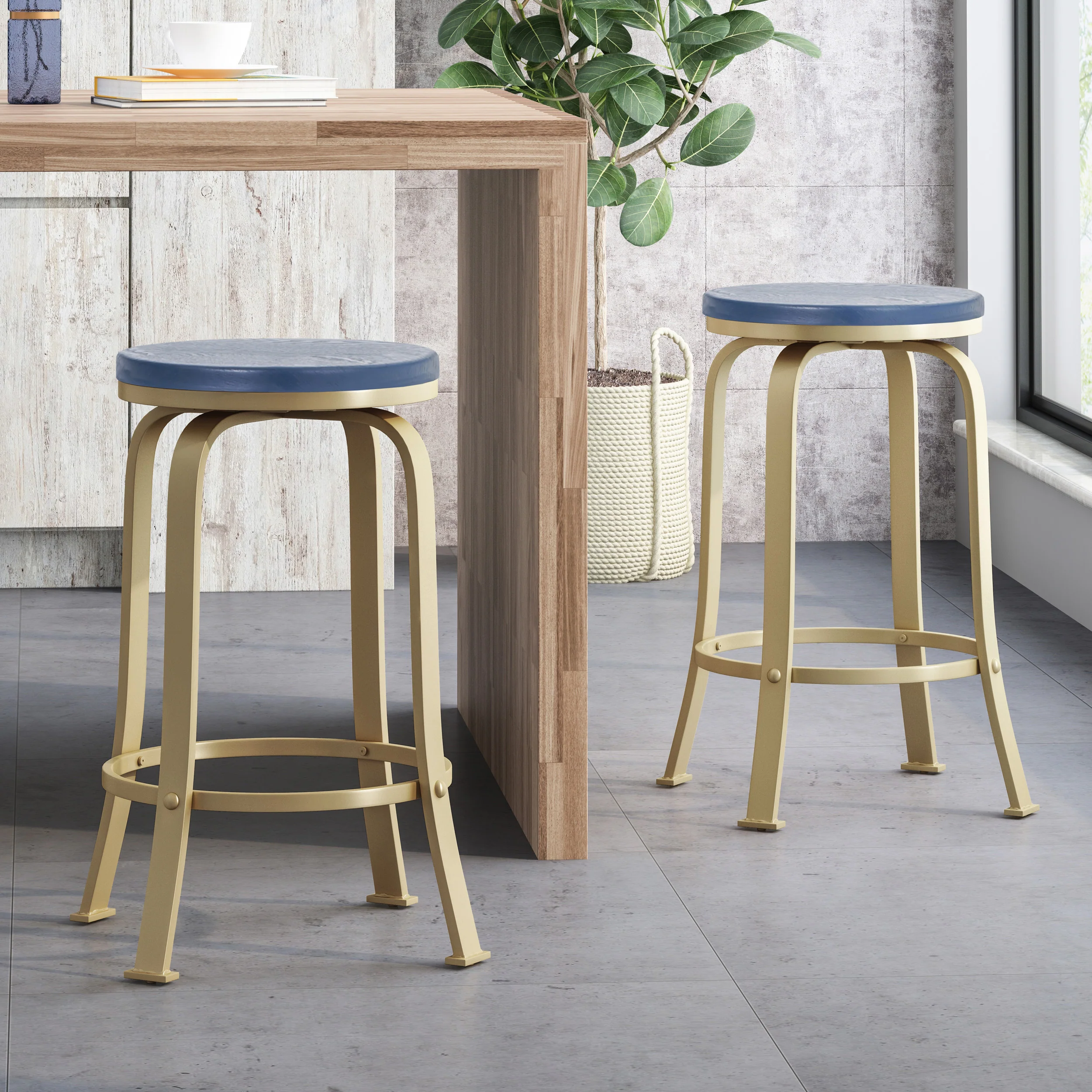Cassum Modern Industrial Swiveling Counter Stool (Set of 2) - furnishings