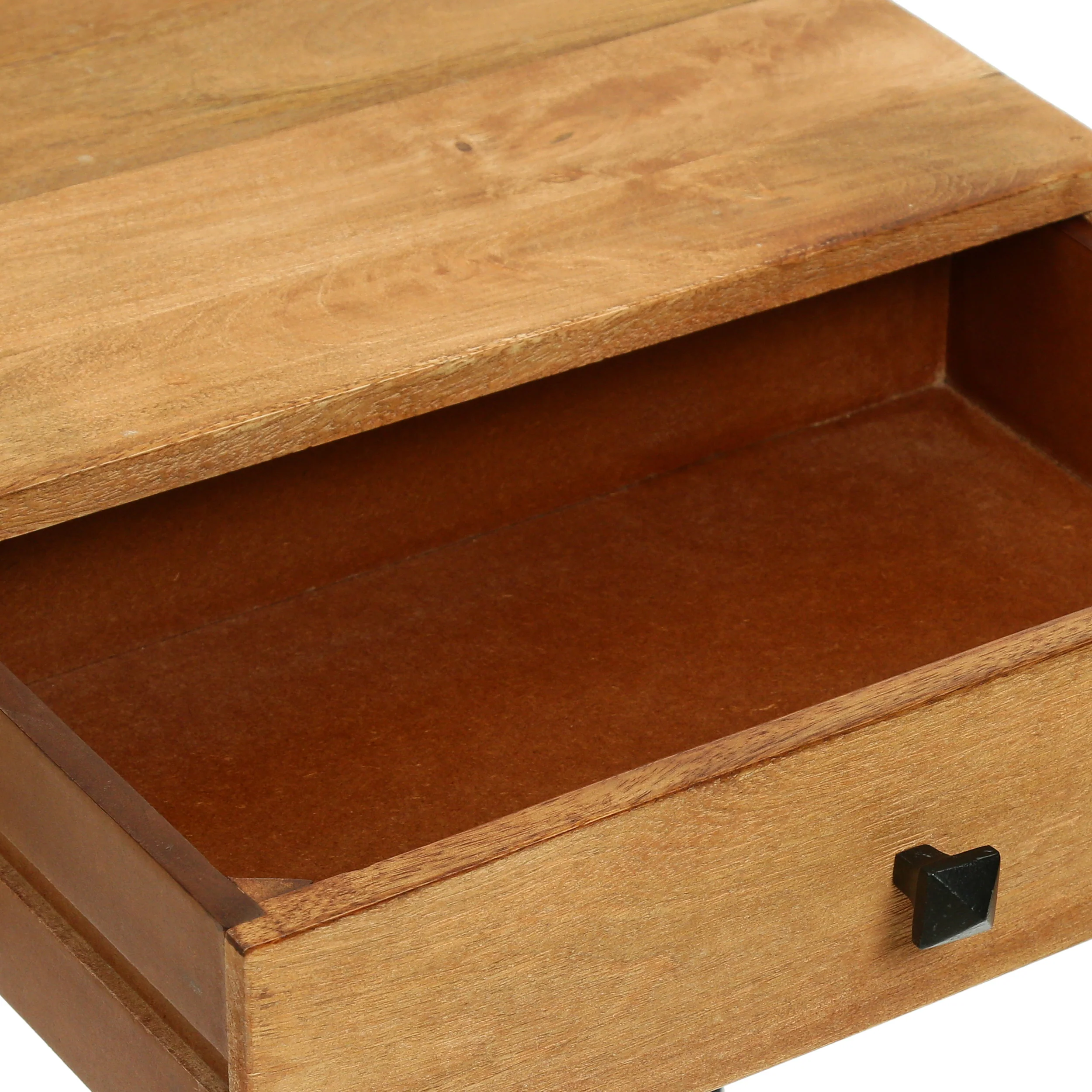 Wickson Modern Industrial Handmade Mango Wood C-Shaped Side Table with Drawer, Natural and Black - furnishings