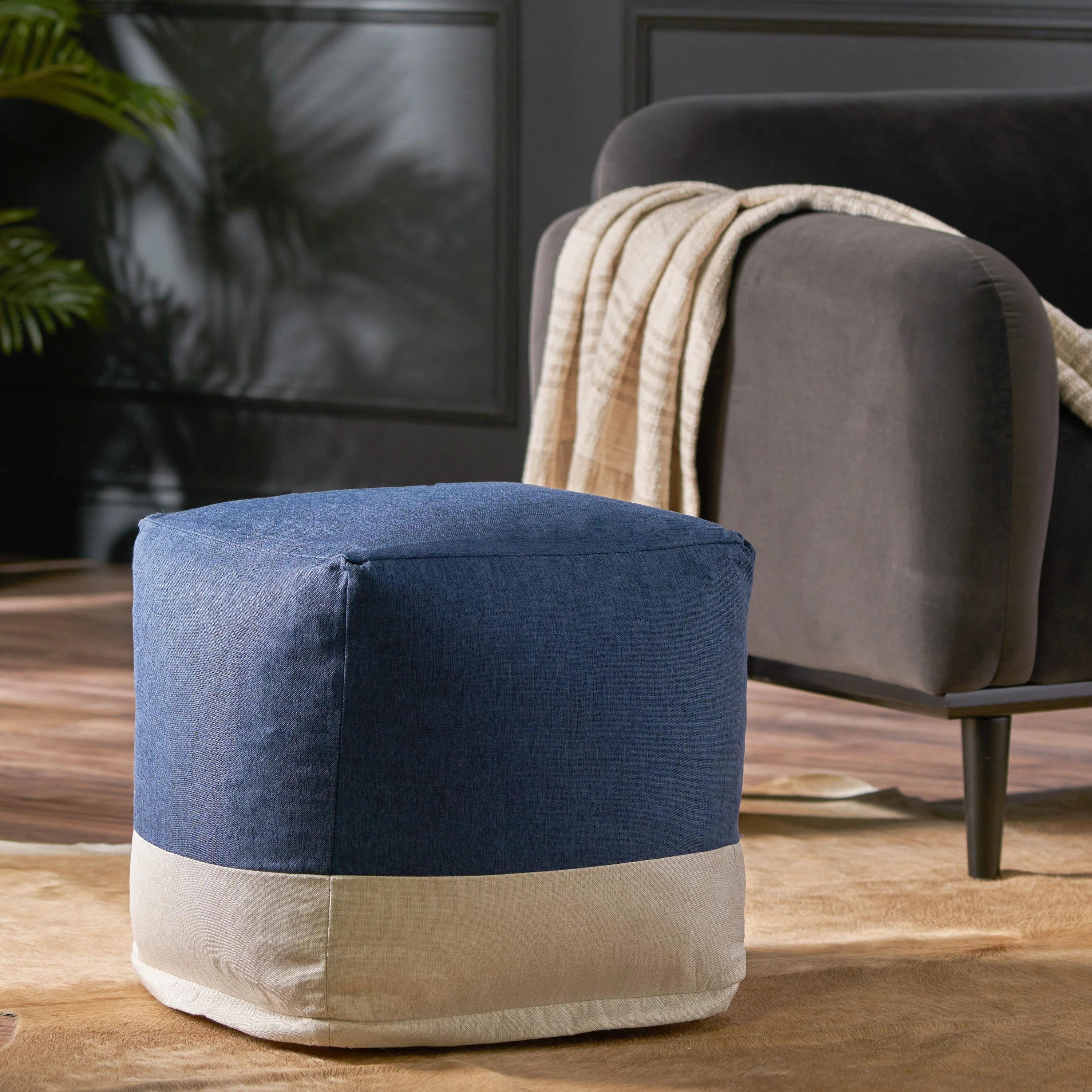 Punjab Tattnall Contemporary Two Tone Fabric Cube Pouf - furnishings