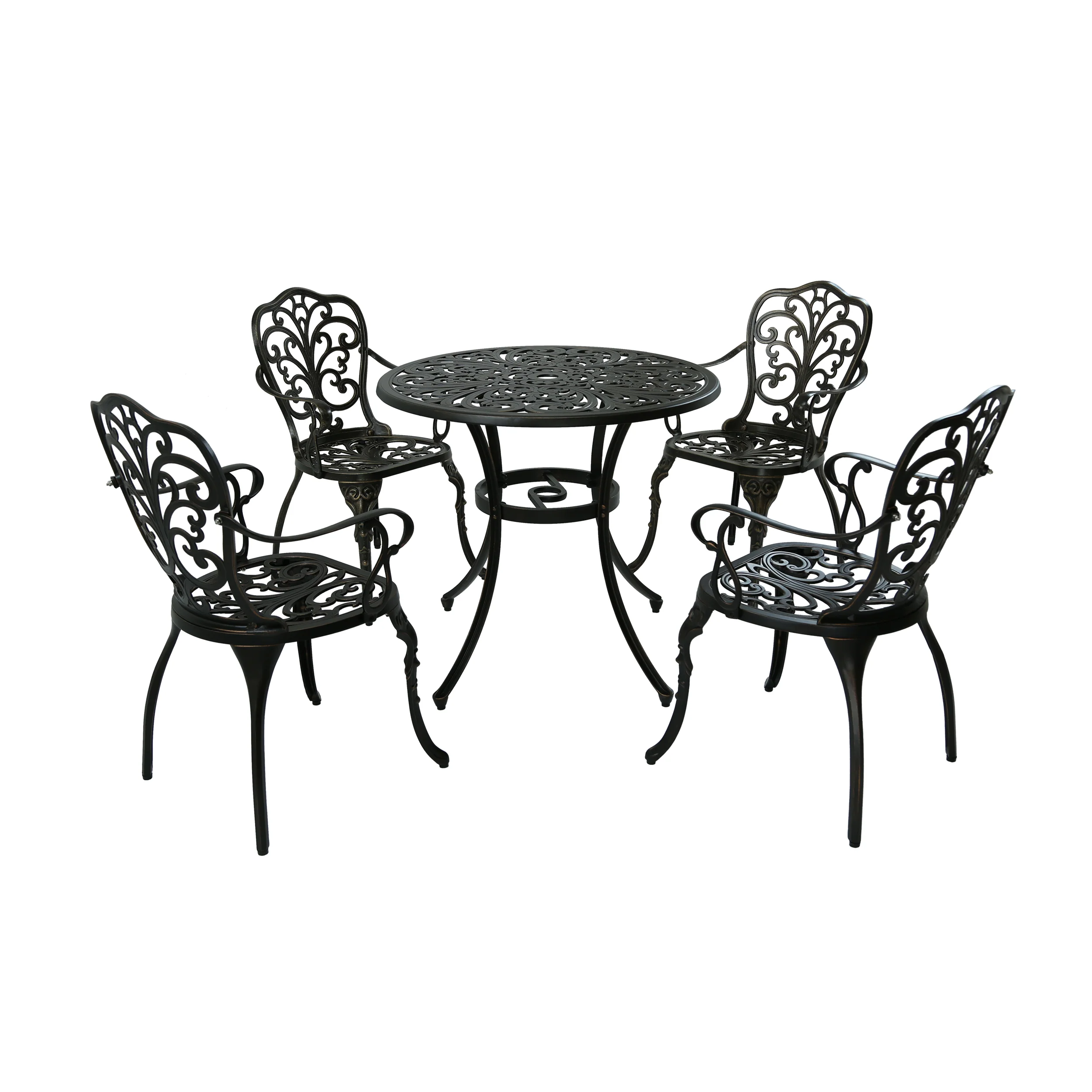 Zona Outdoor 5 Piece Cast Aluminum Dining Set, Shiny Copper - furnishings