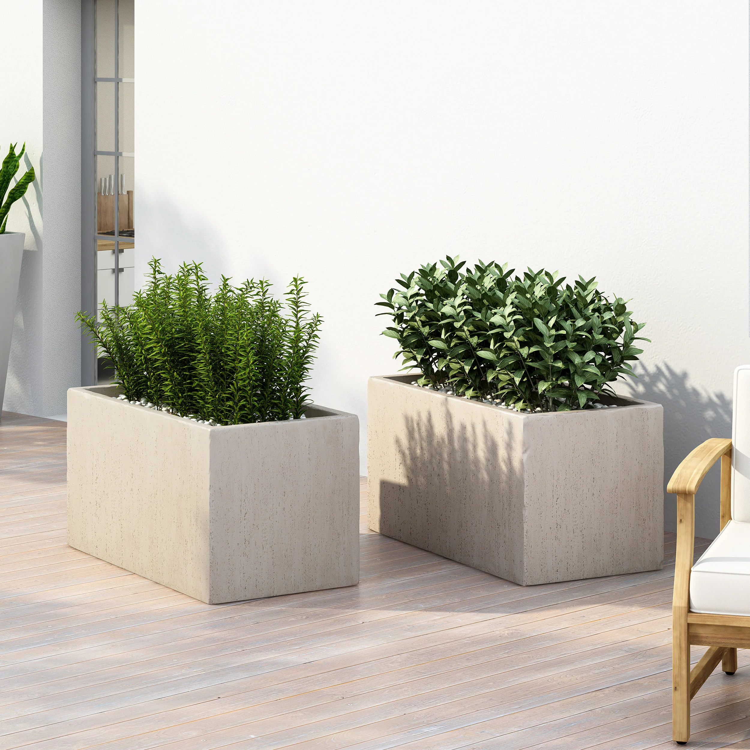 Fardeen Outdoor Modern Cast Stone Rectangular Planters (Set of 2) - furnishings