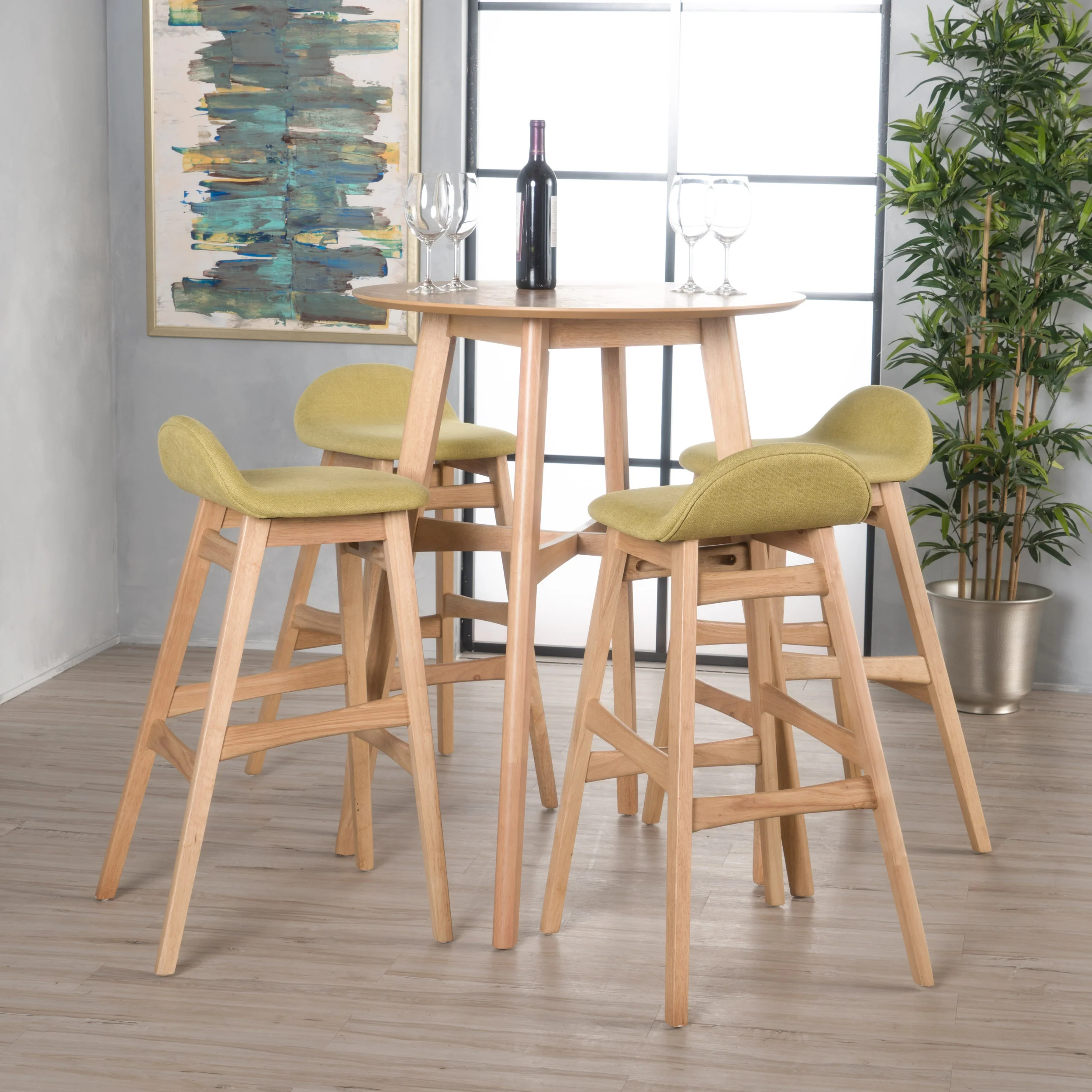 Margaret Wood Finish Circular 5 Piece Bar Height Dining Set - furnishings