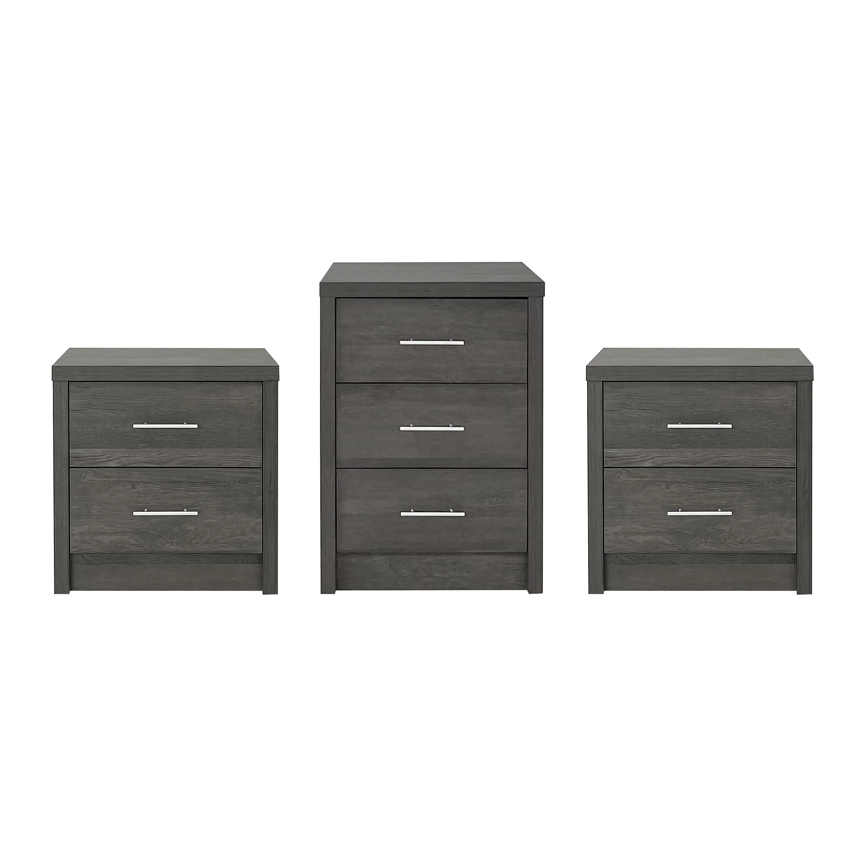 Marlette Modern 3 Piece 3 Drawer Dresser and Nightstand Bedroom Set - furnishings
