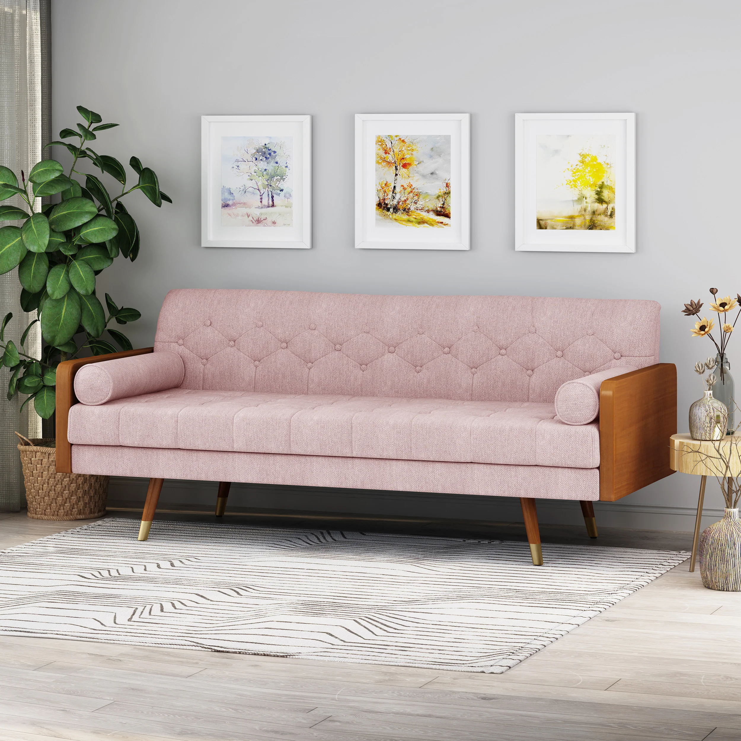 Aidan Mid Century Modern Tufted Fabric Sofa - furnishings