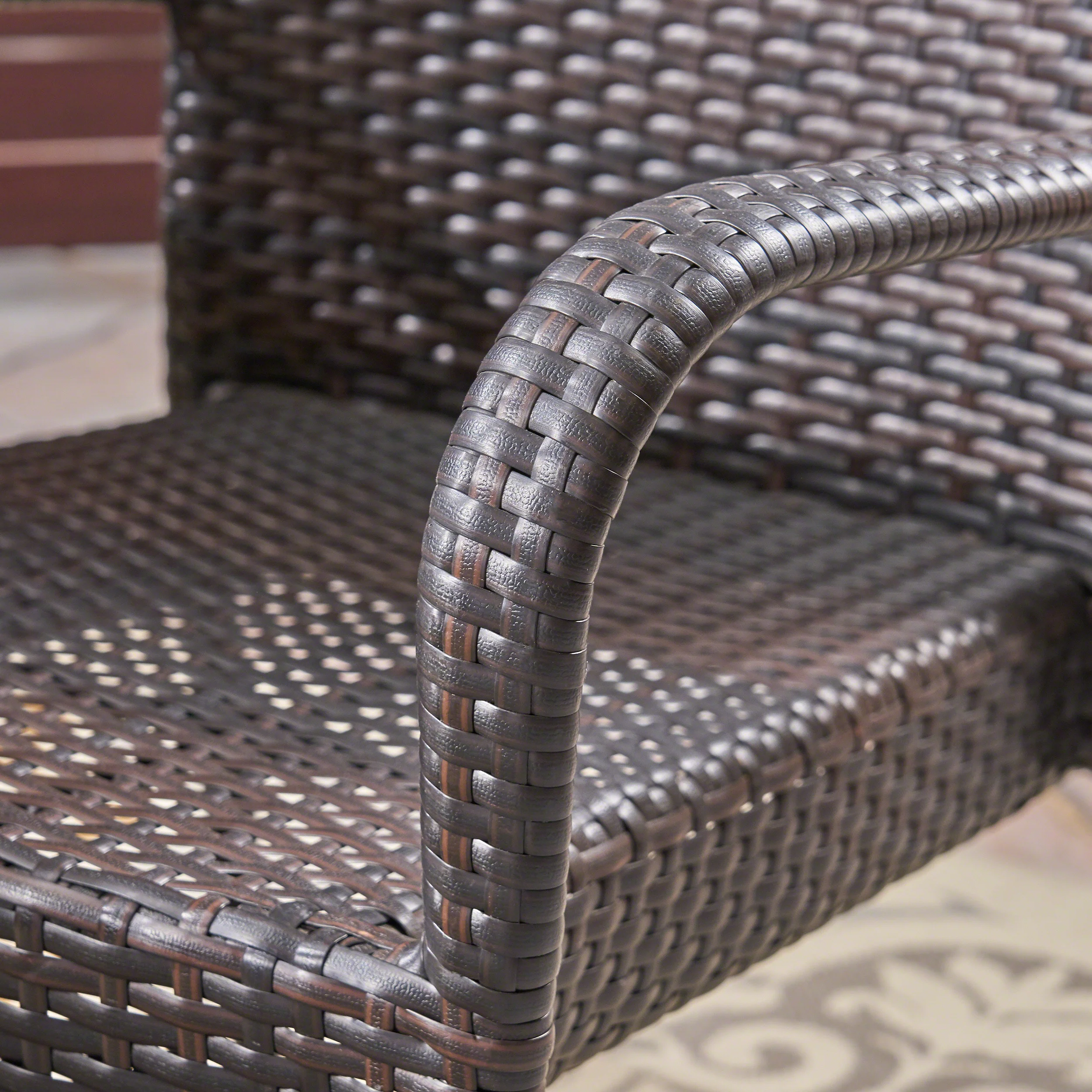Lorraine Outdoor 6-Seater Rectangular Acacia Wood and Wicker Dining Set, Teak with Black and Multi Brown - furnishings
