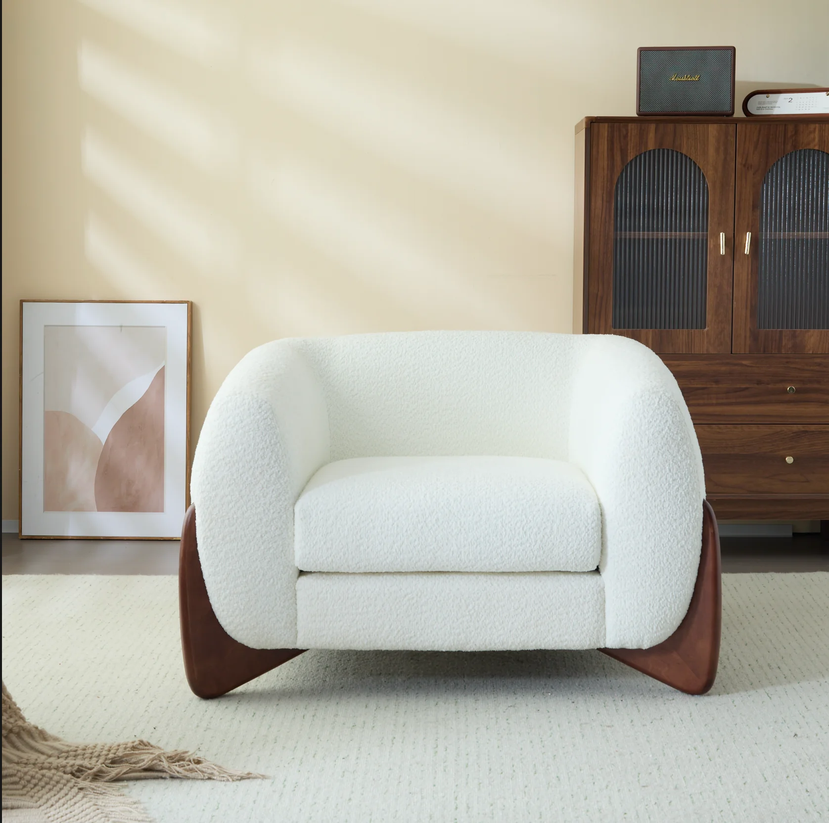 Zelora Modern Upholstered Boucle Club Chair, Birch Wood - furnishings