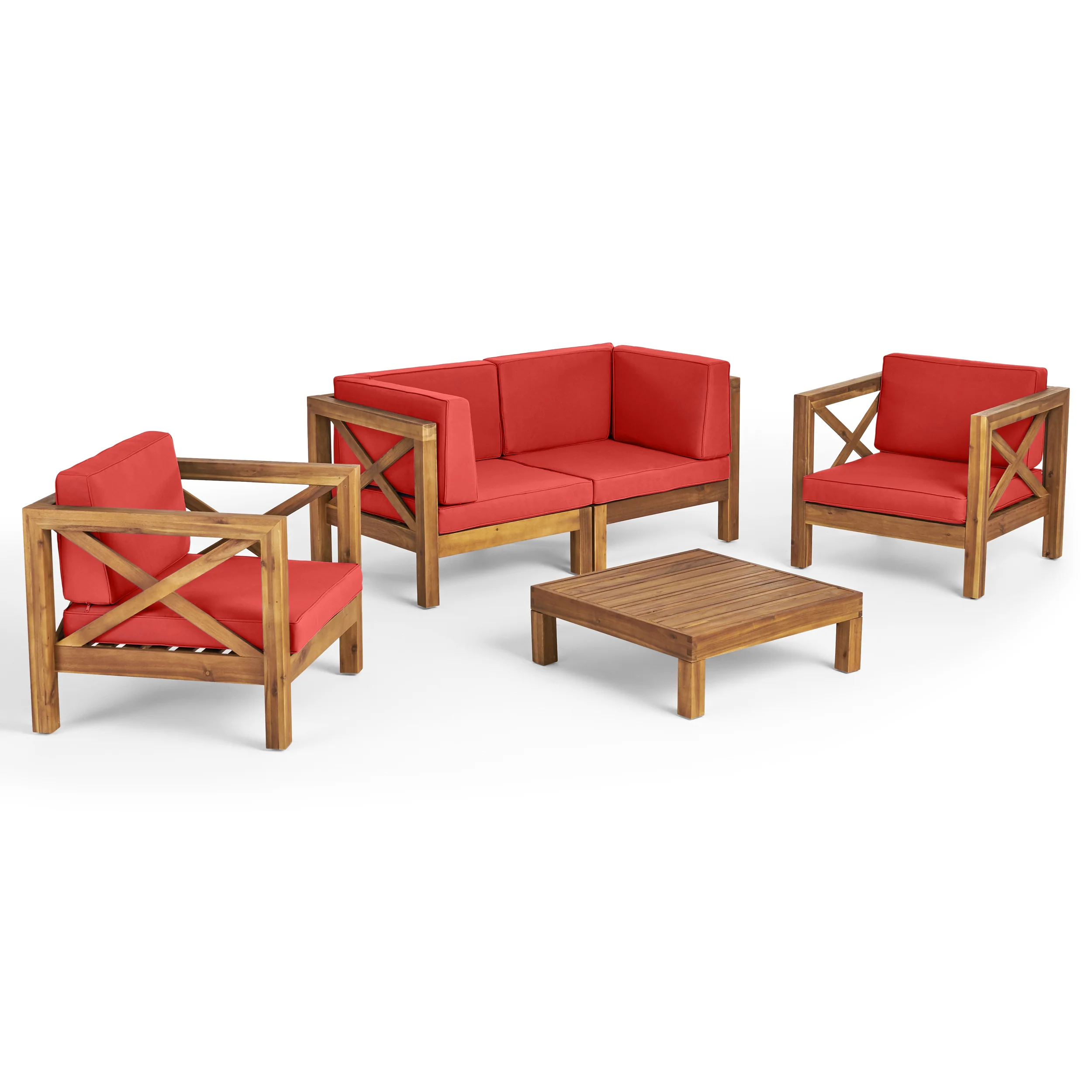 Morgan Outdoor 4 Seater Acacia Wood Loveseat Chat Set - furnishings